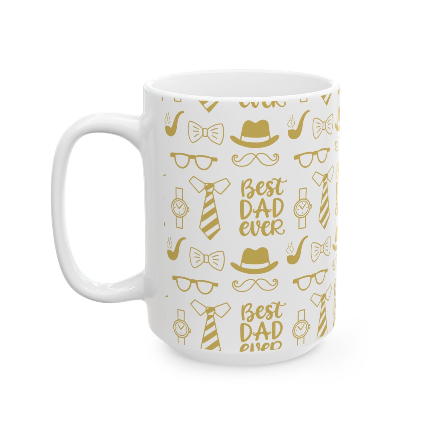 Best Dad Ever Mug – Gold Motif Father’s Day Coffee Cup with Classic Icons, 11oz & 15oz
