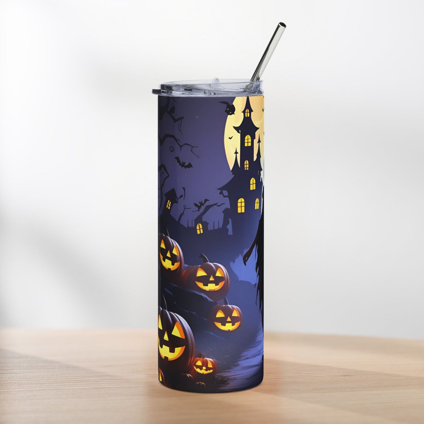 Haunted Castle Halloween Tumbler – Witch Silhouette & Moonlit Magic