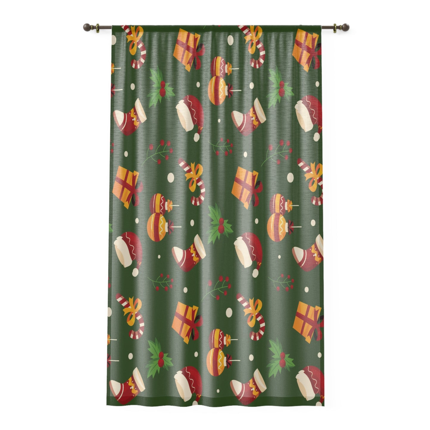 Dark Green Christmas Window Curtain