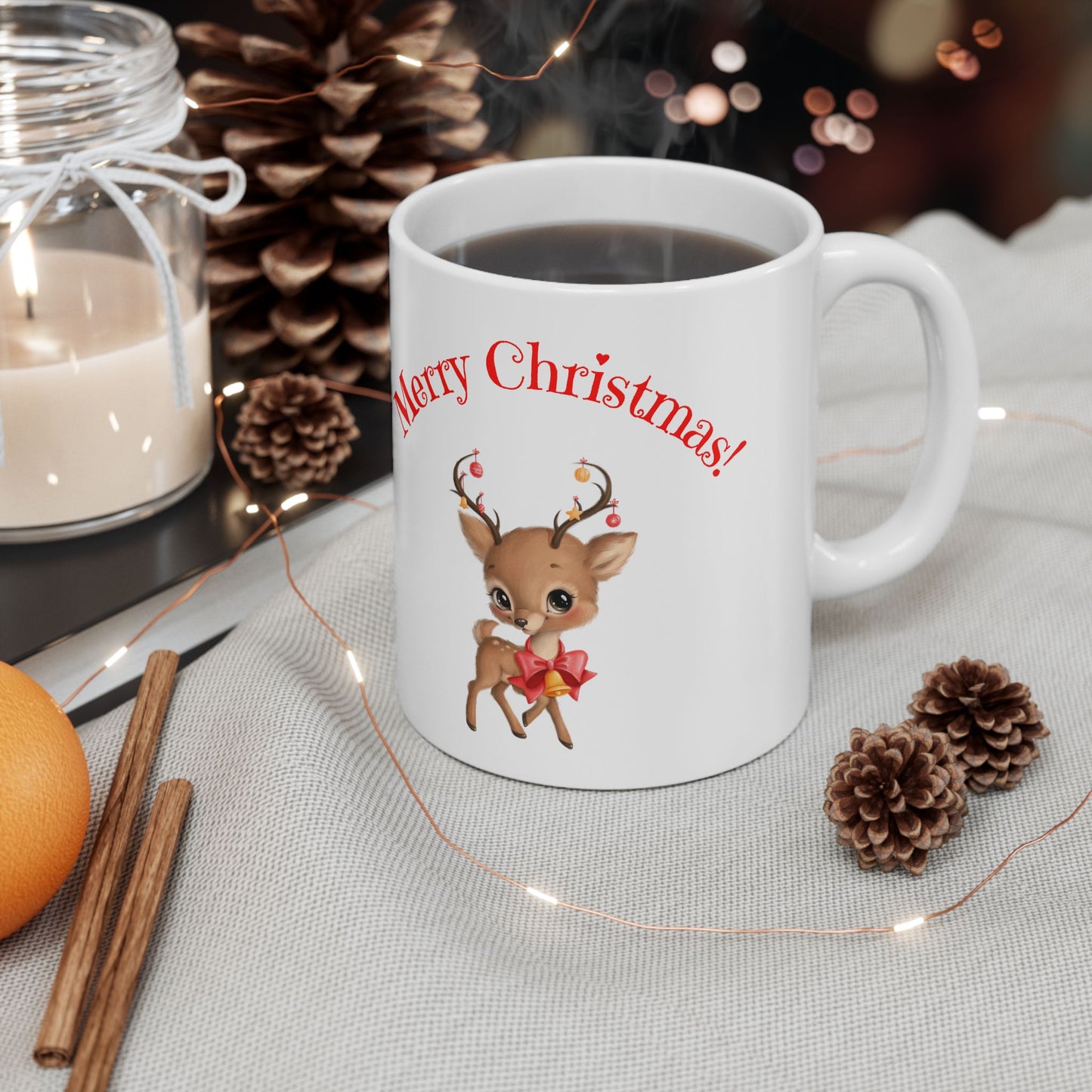 Spread Holiday Cheer with a Merry Christmas Wishes Deer Mug (11 & 15oz)