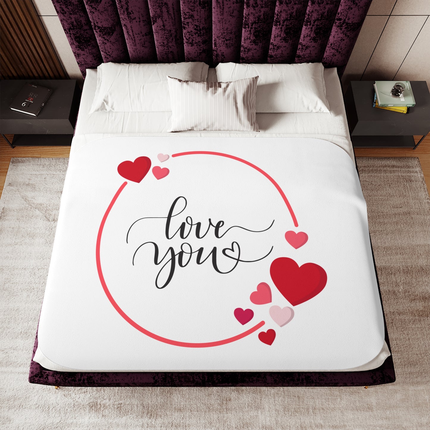 Love You with Flying Hearts Sherpa Blenket for Valentine Day