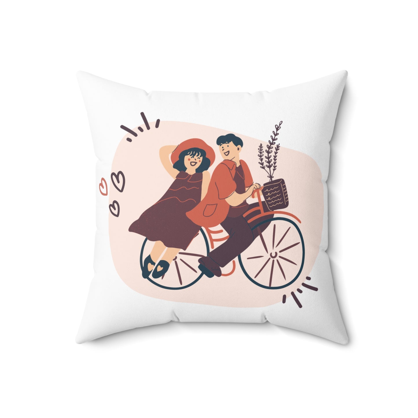 Couple on Cycle Printed Sqaure Pillow Case for Valentine