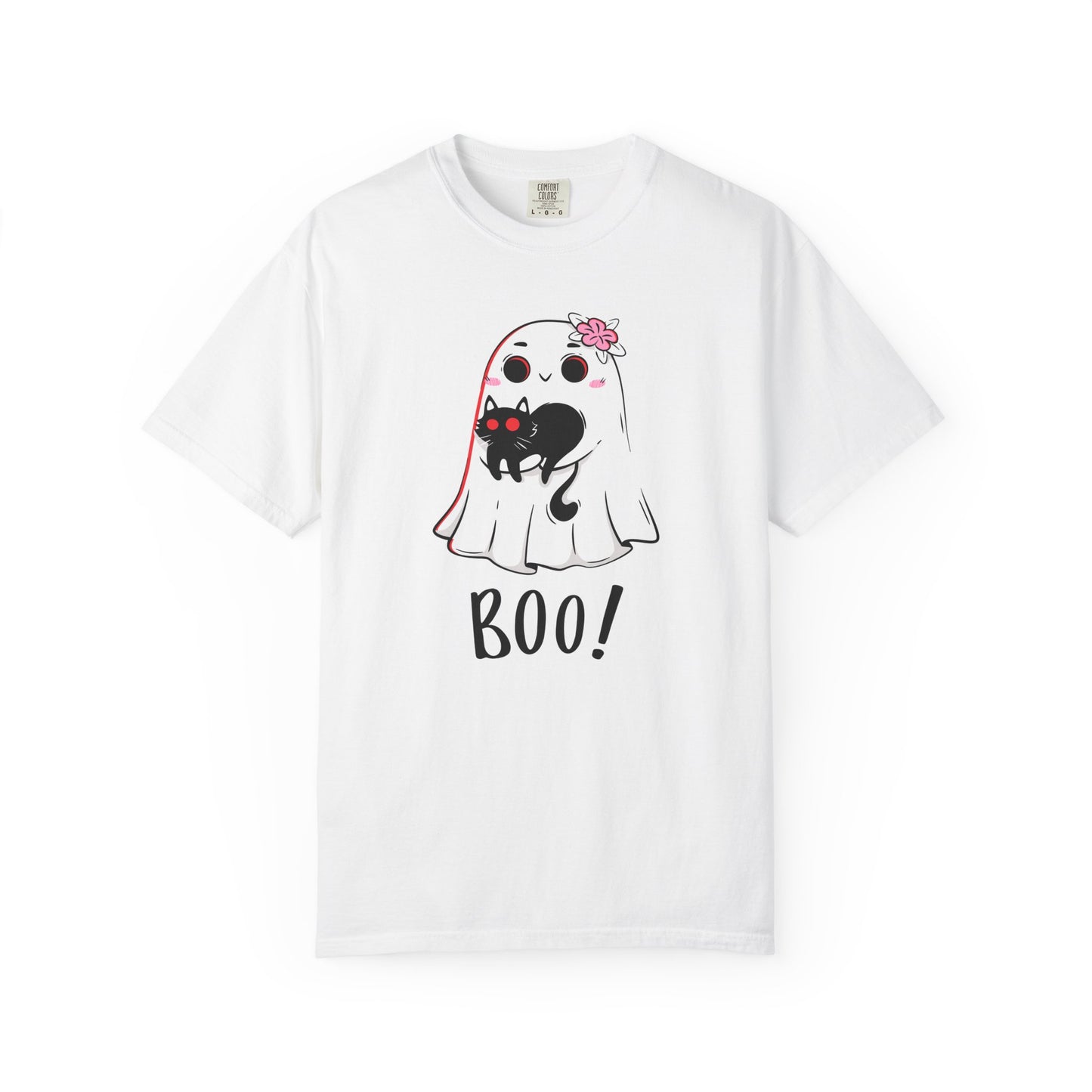 BOO Buddies Tee – Ghost & Cat Duo with Floral Charm