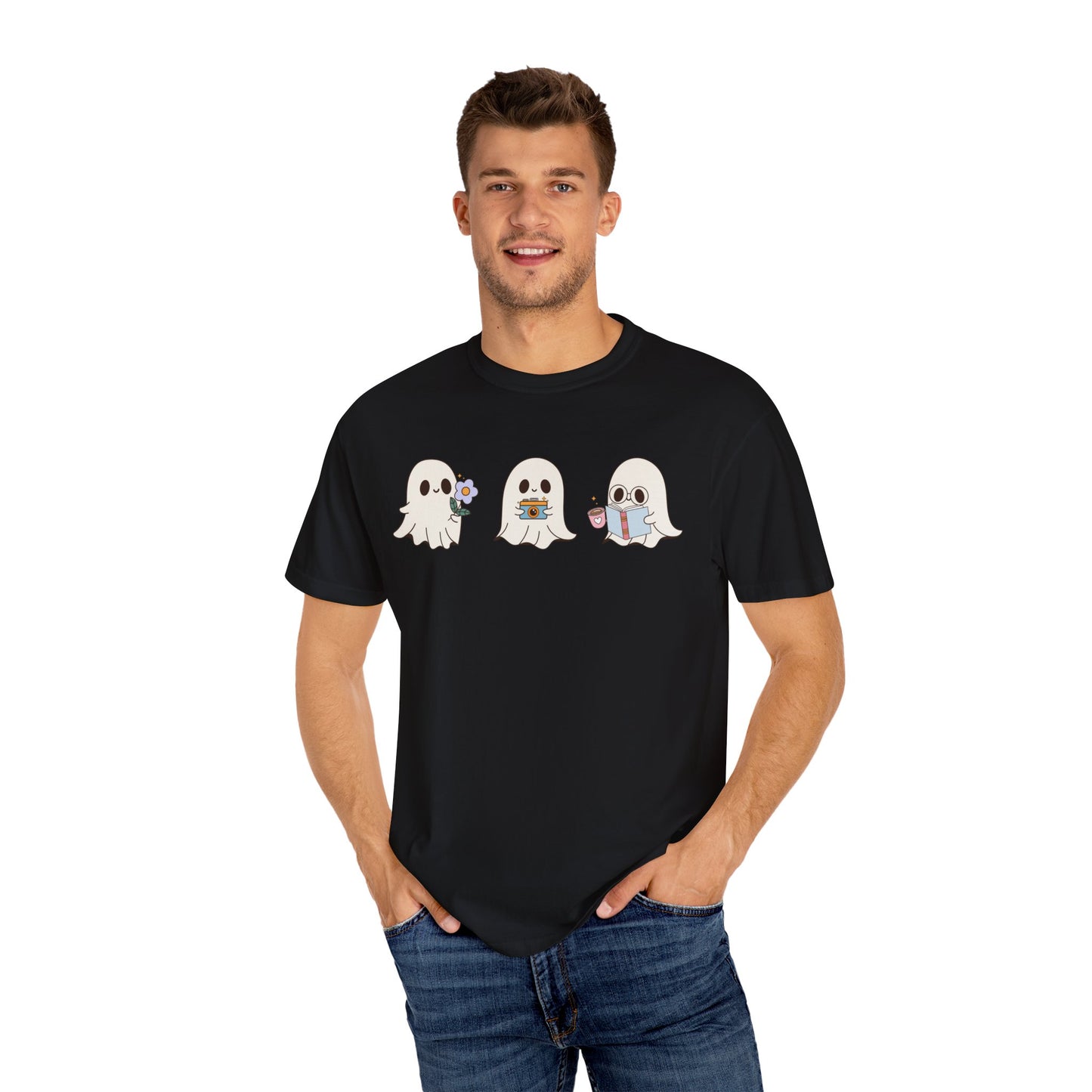 Cute Ghost Trio Halloween T-Shirt – Spooky Season Graphic Tee