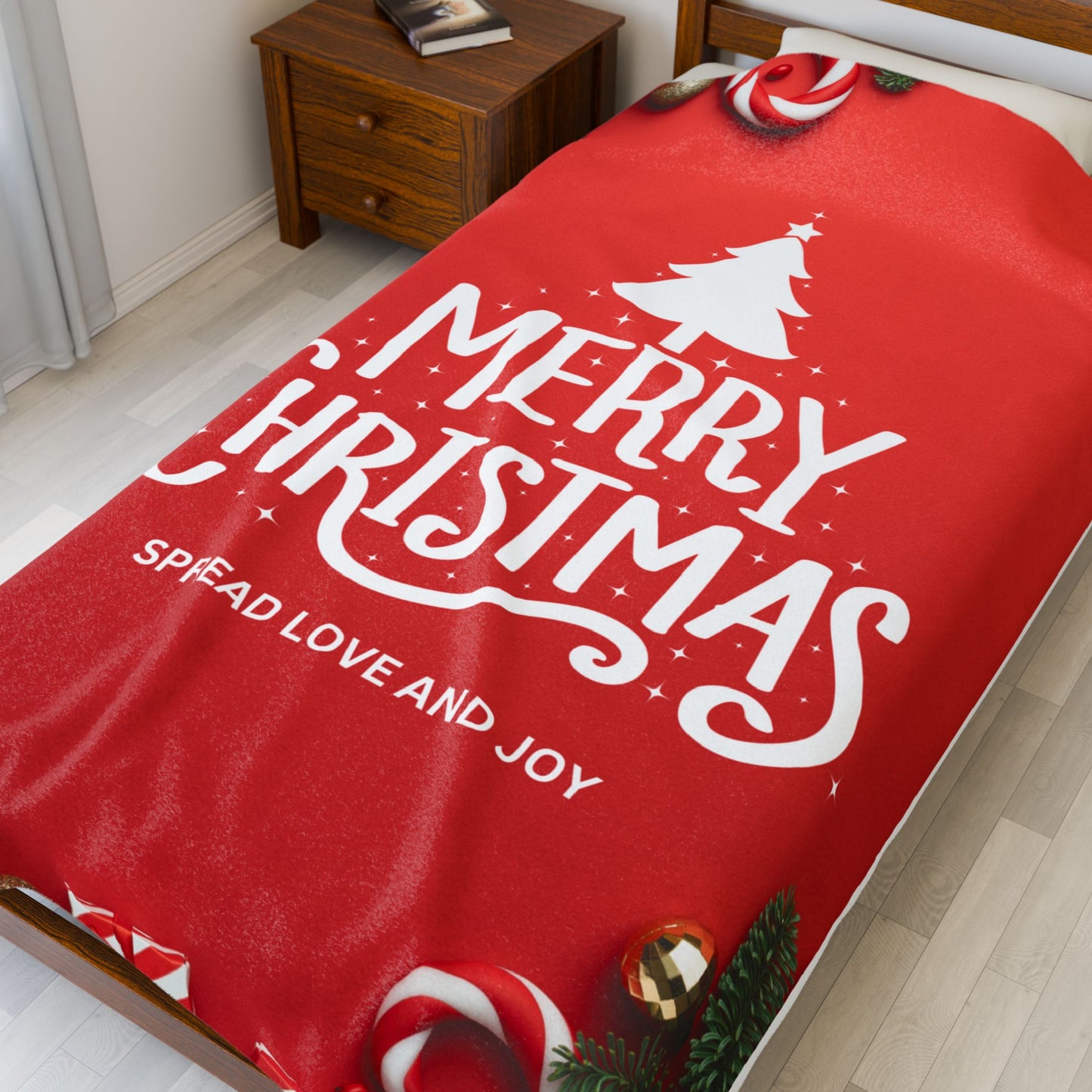 Merry Christmas with Spread Love and Joy Printed Velveteen Plsuh Blanket