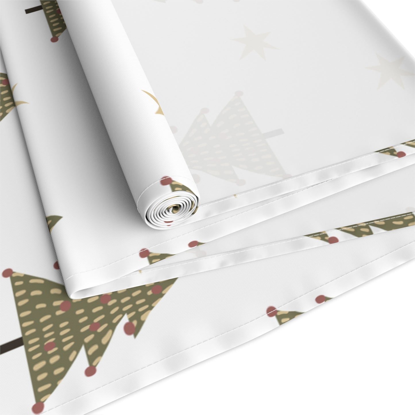 Christmas Tree & Star Table Runner – Festive Green & Gold Holiday Decor