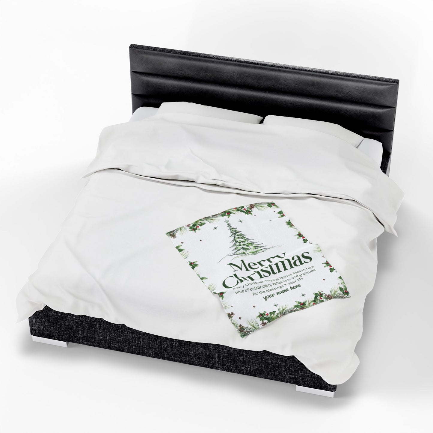 Personalized White Christmas Tree Blanket – Festive Holiday Throw with Heartfelt Message