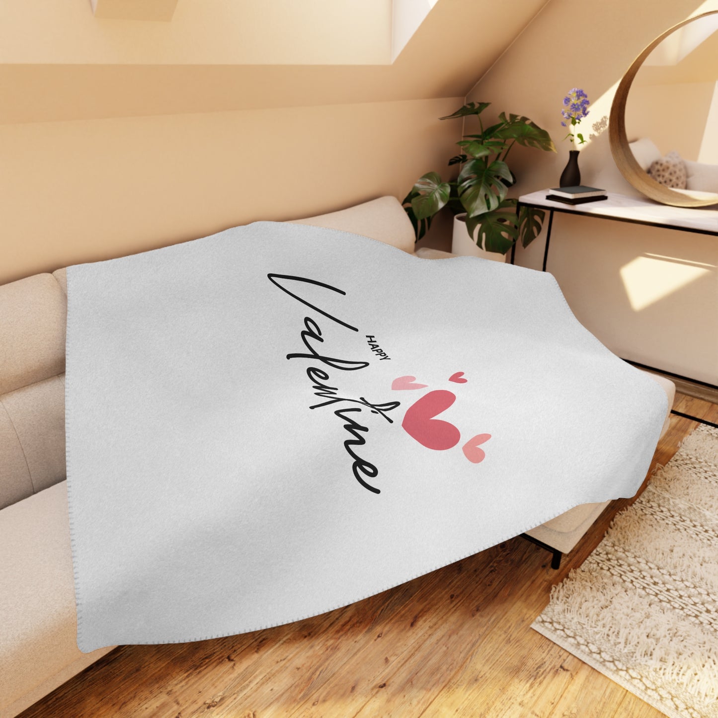 Happy Valentine with Flying Heart Printed Sherpa Blanket