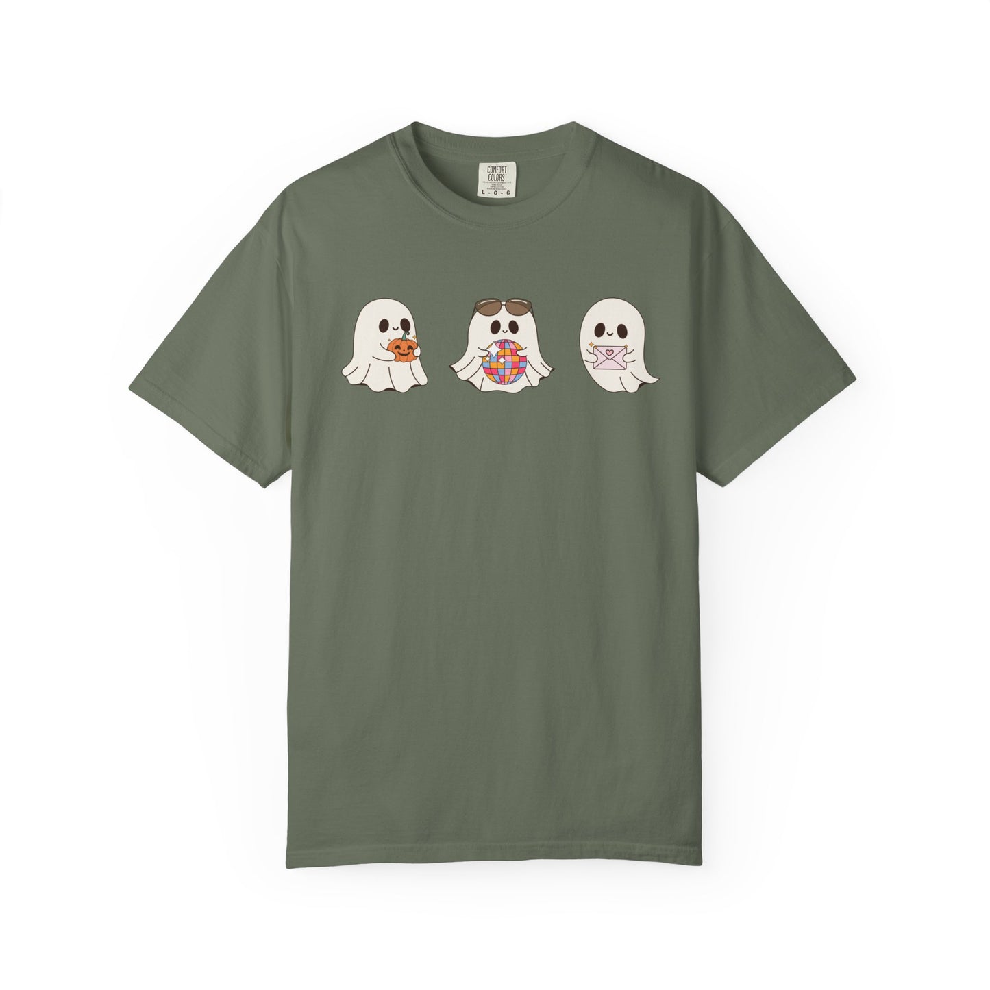 Three Cute Ghosts with Pumpkin, Trick or Treat Party Outfit – October Holiday Shirt