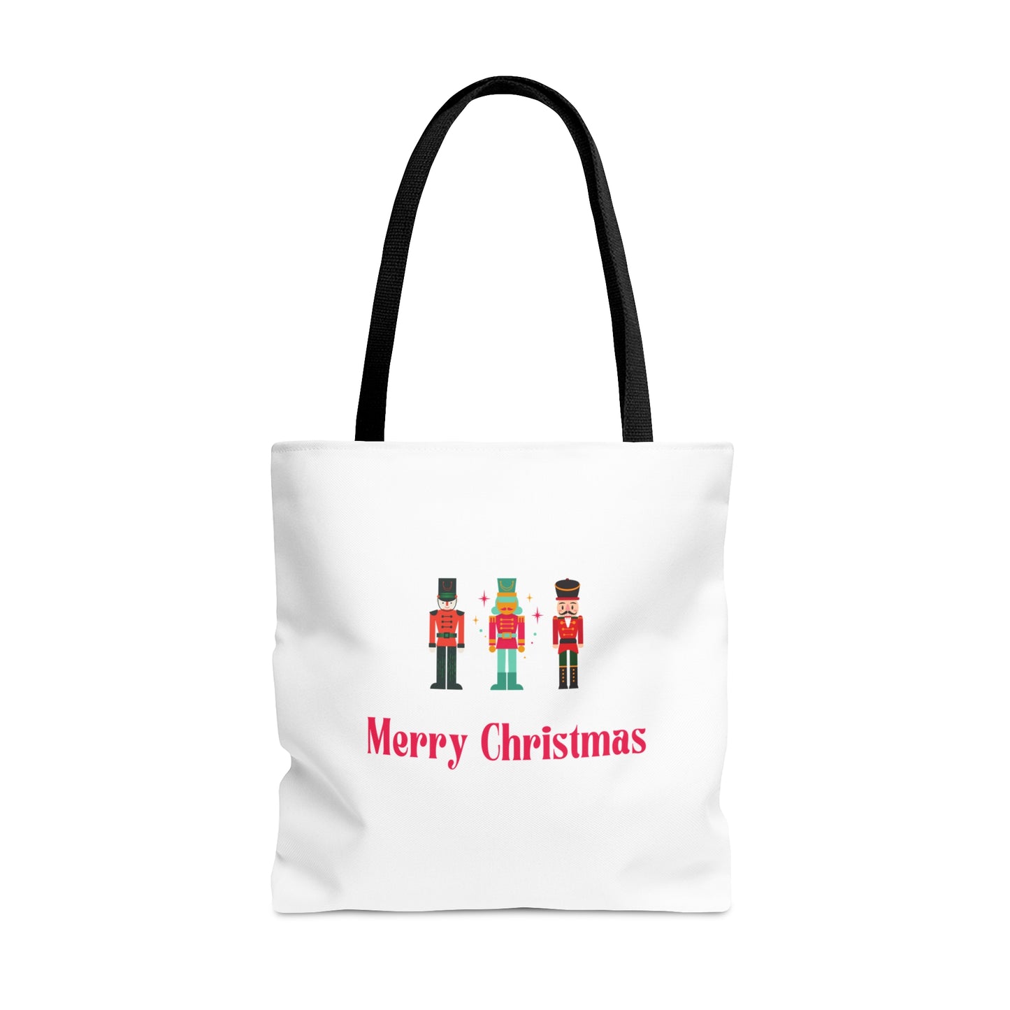 Tote Bag – Nutcracker Trio with “Merry Christmas” Text – Gift for Holiday Shoppers & Seasonal Outings
