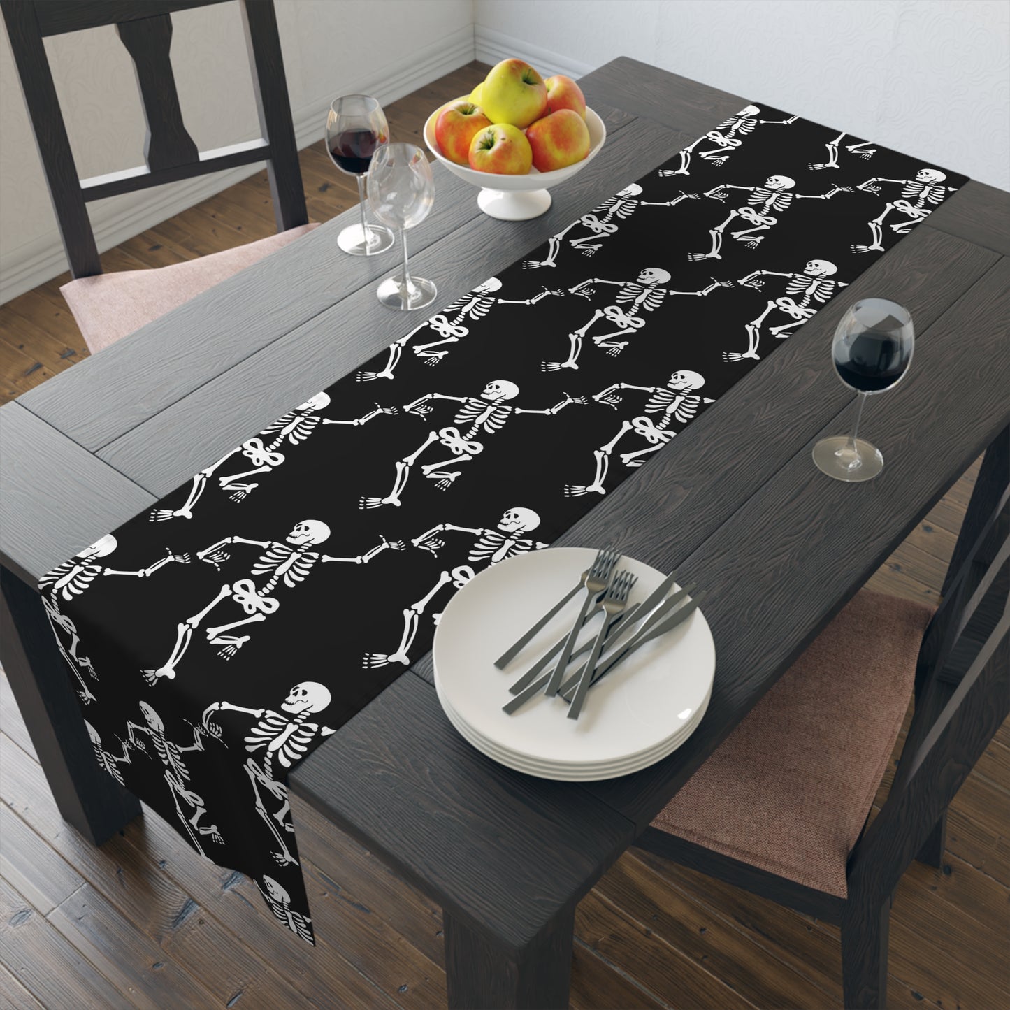 Dancing Skeletons Table Runner – Whimsical Halloween Dining Decor