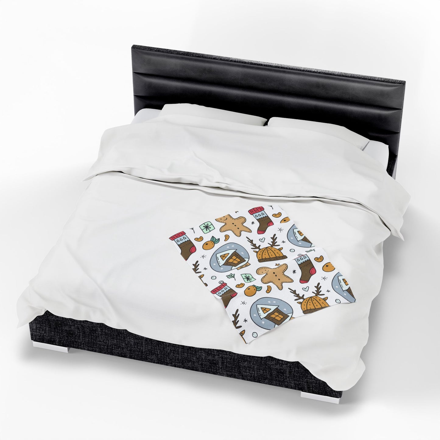 Velveteen Plush Blanket - Gingerbread & Snow Globe Festive Holiday Throw