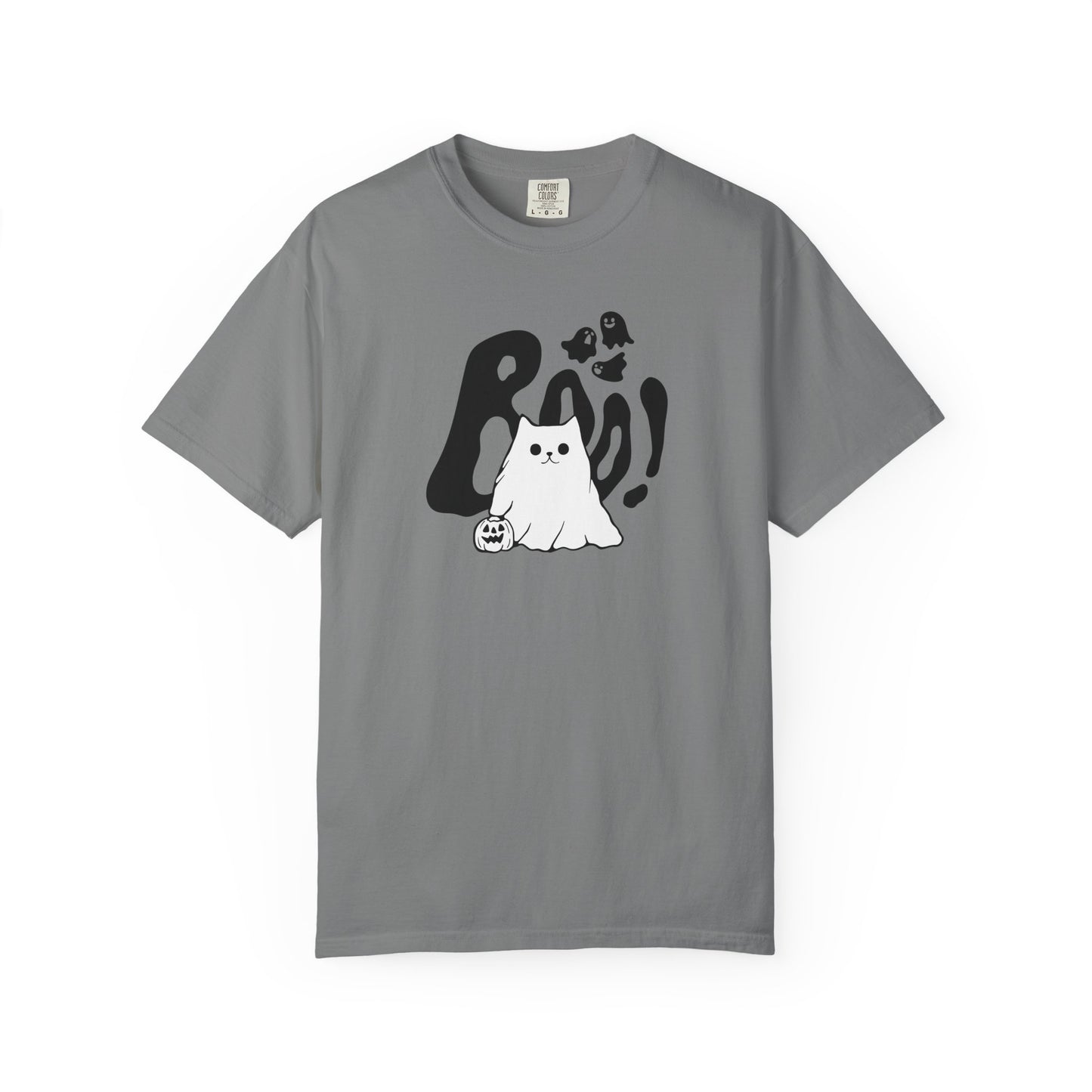BOO Ghost Cat T-shirt– Pumpkin Purrfection for Halloween