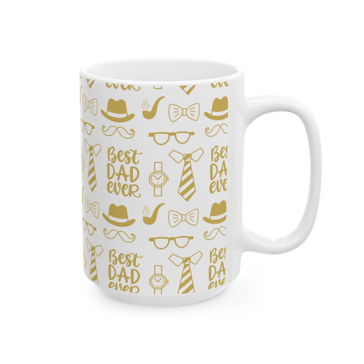 Best Dad Ever Mug – Gold Motif Father’s Day Coffee Cup with Classic Icons, 11oz & 15oz