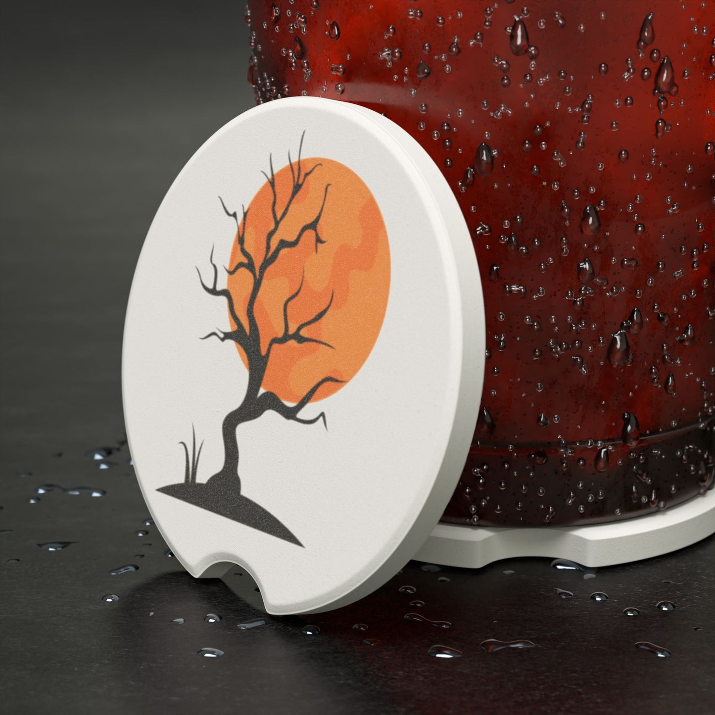 Car Coaster - Spooky Tree & Full Moon Haunted Nightfall Car Decor