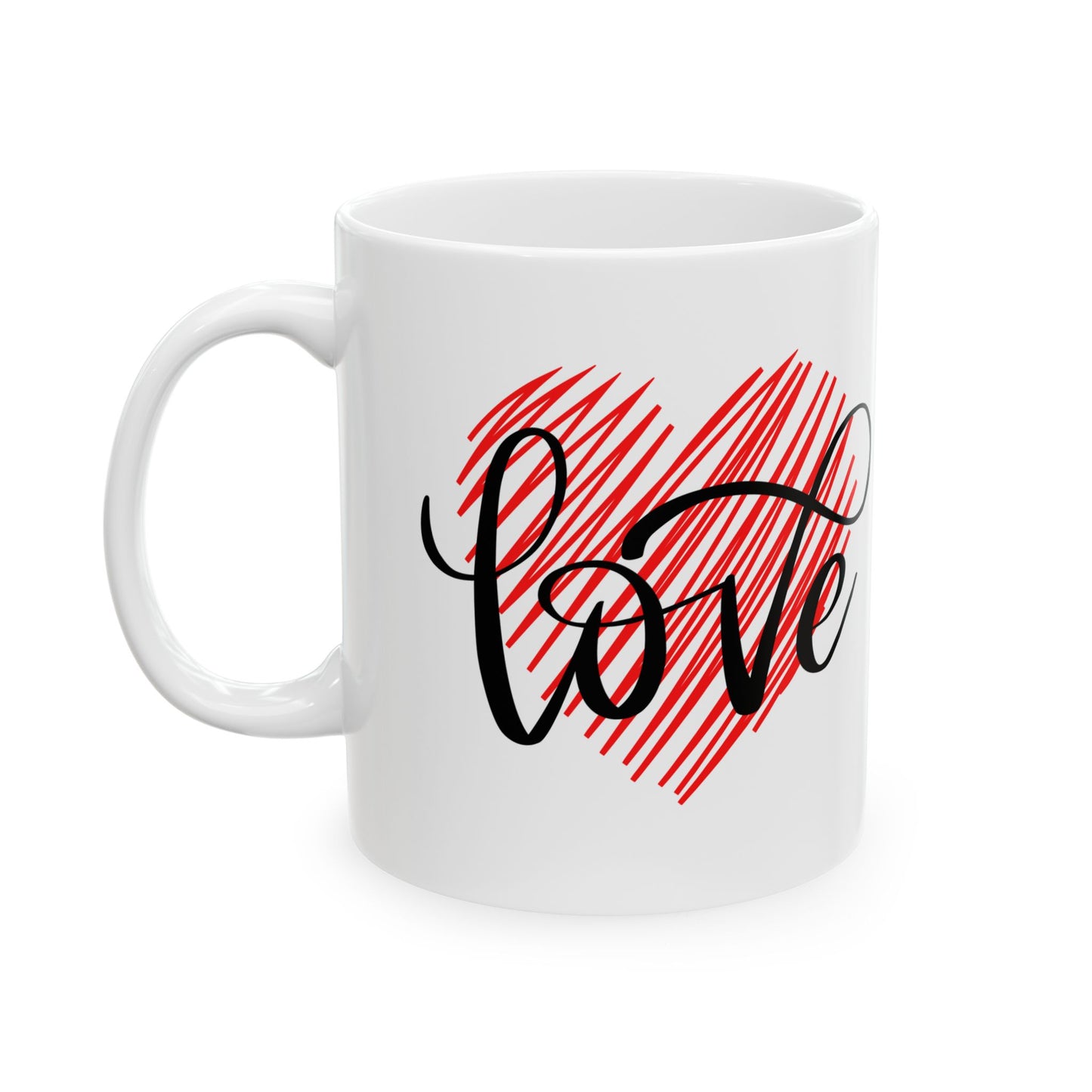 Ceramic Coffee Mug with Heart and Love Script Design, 11oz