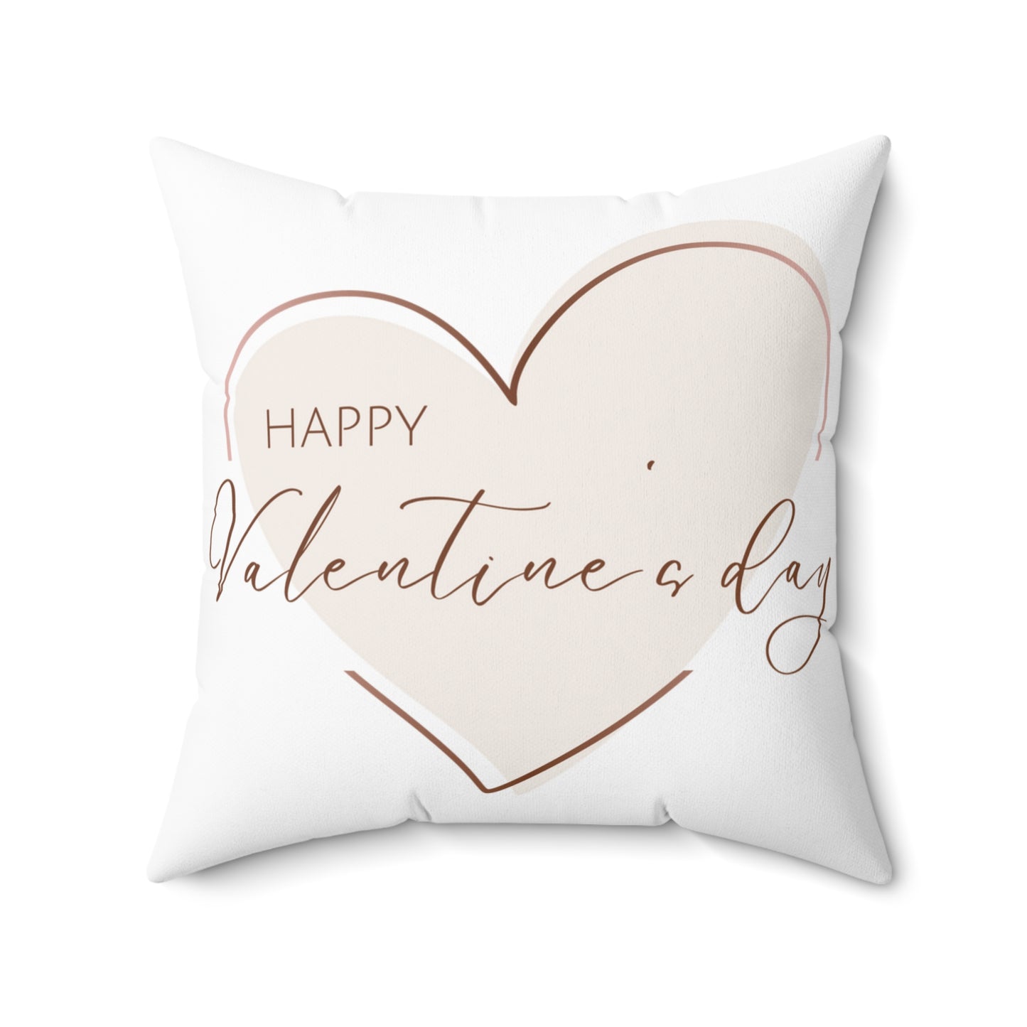 Valentine’s Day Throw Pillow with Heart Outline and “Happy Valentine’s Day” Script – Double-Sided Print