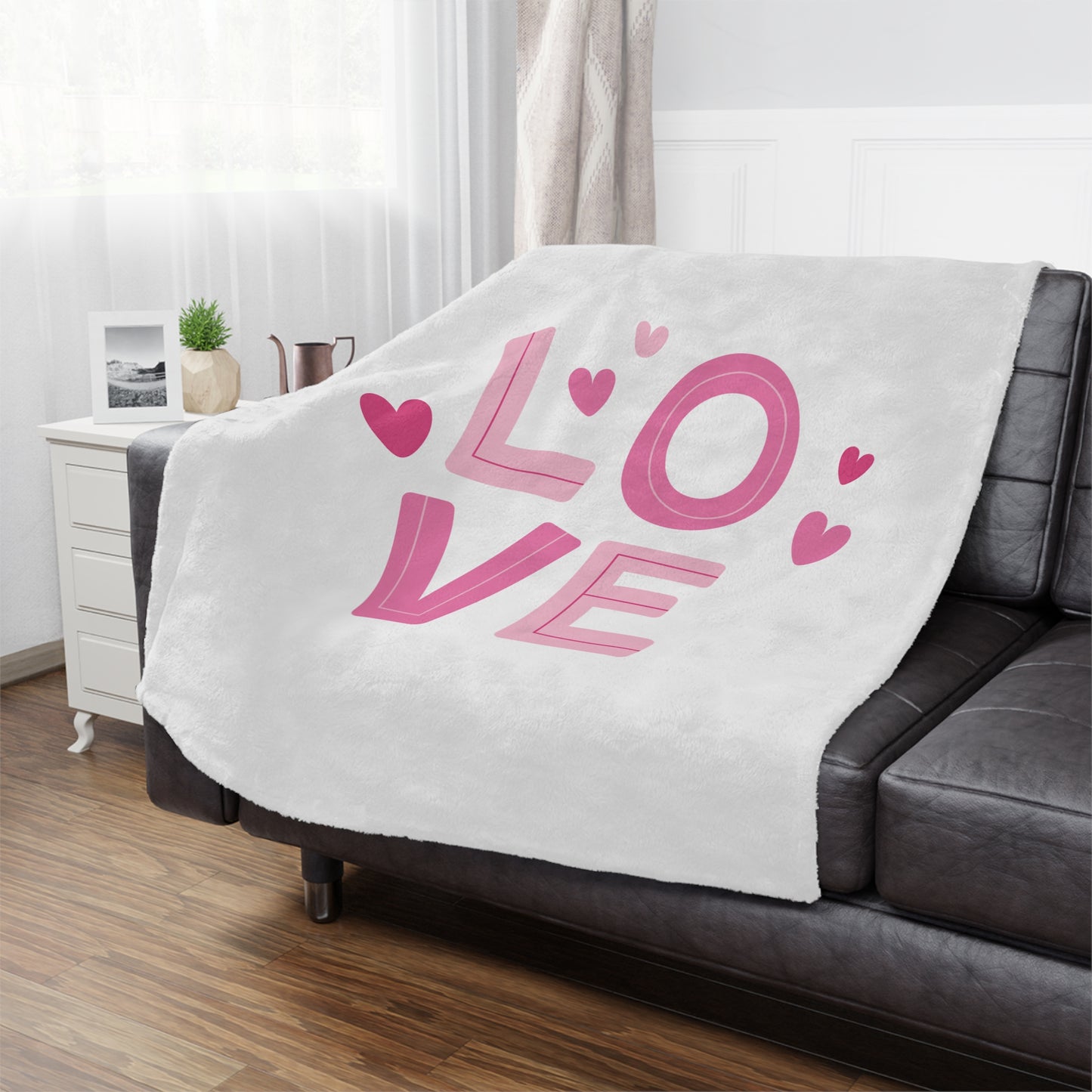 Love with Hearts Printed Velveteen Minky Blanket