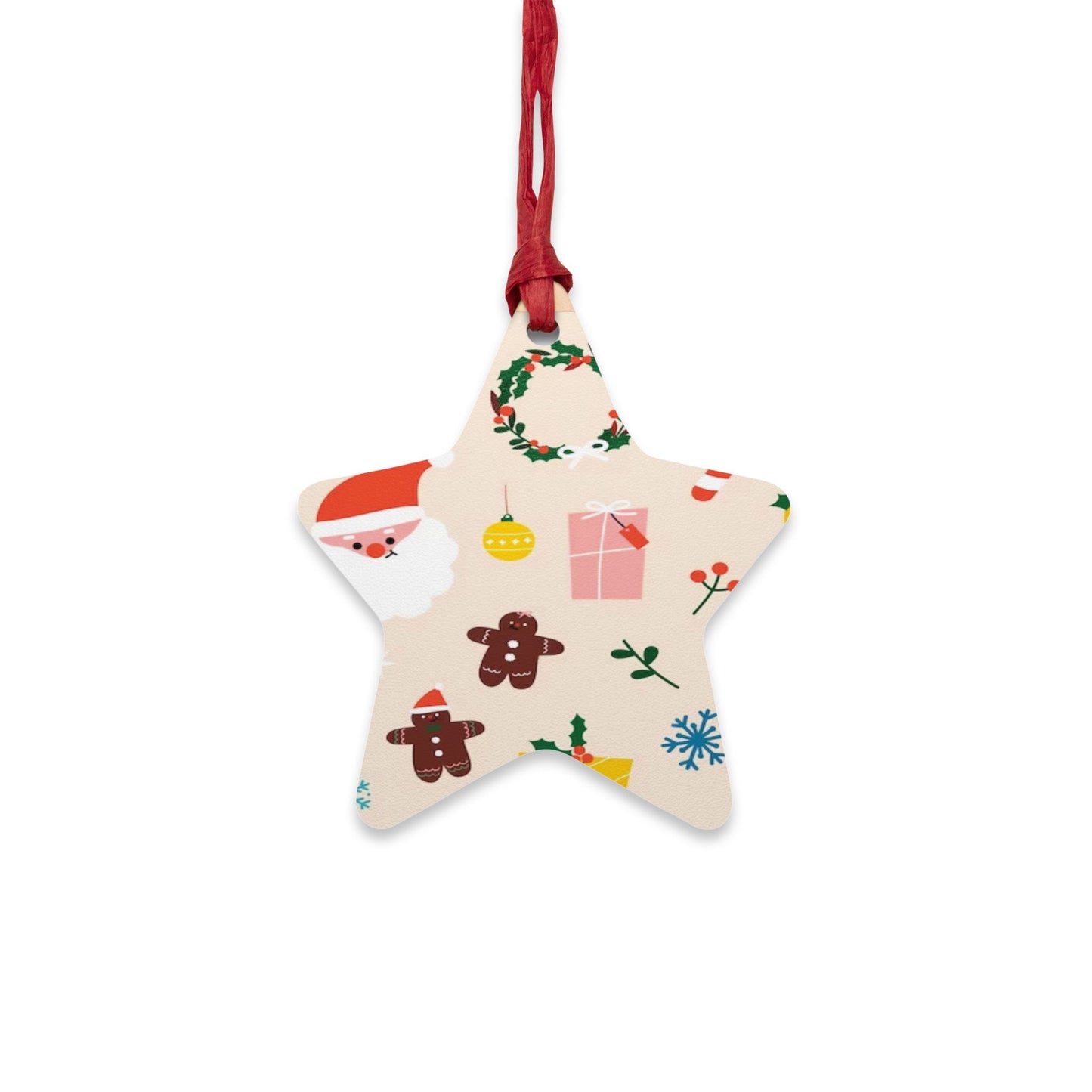 Wooden Bell Ornament – Green Christmas Design with Wreaths, Gingerbread & Santa Hat – Rustic Holiday Décor with Magnetic Back