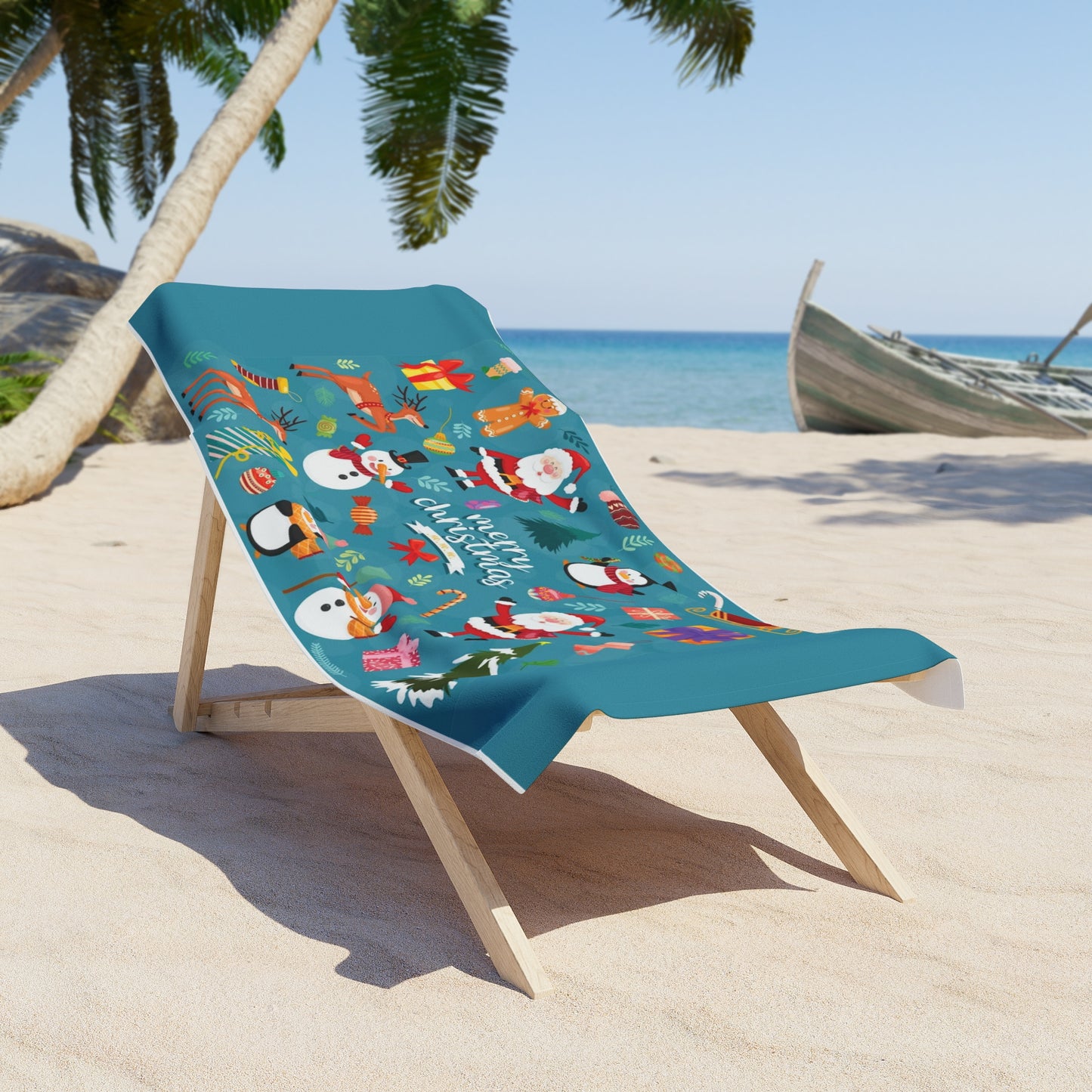 Christmas Beach Towel – Soft Polyester-Cotton Holiday Towel with One-Sided Print