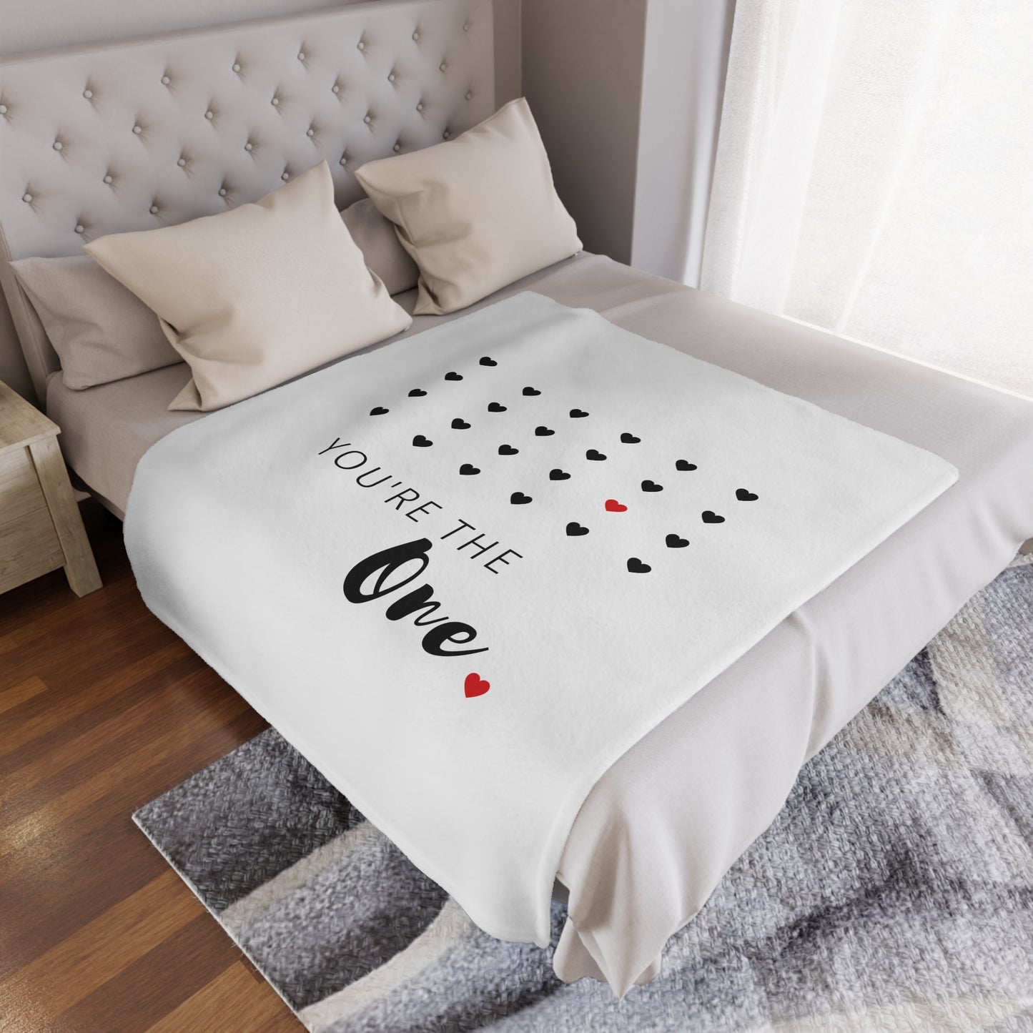 You are the one printed Minky Blanket for Valentine, Black