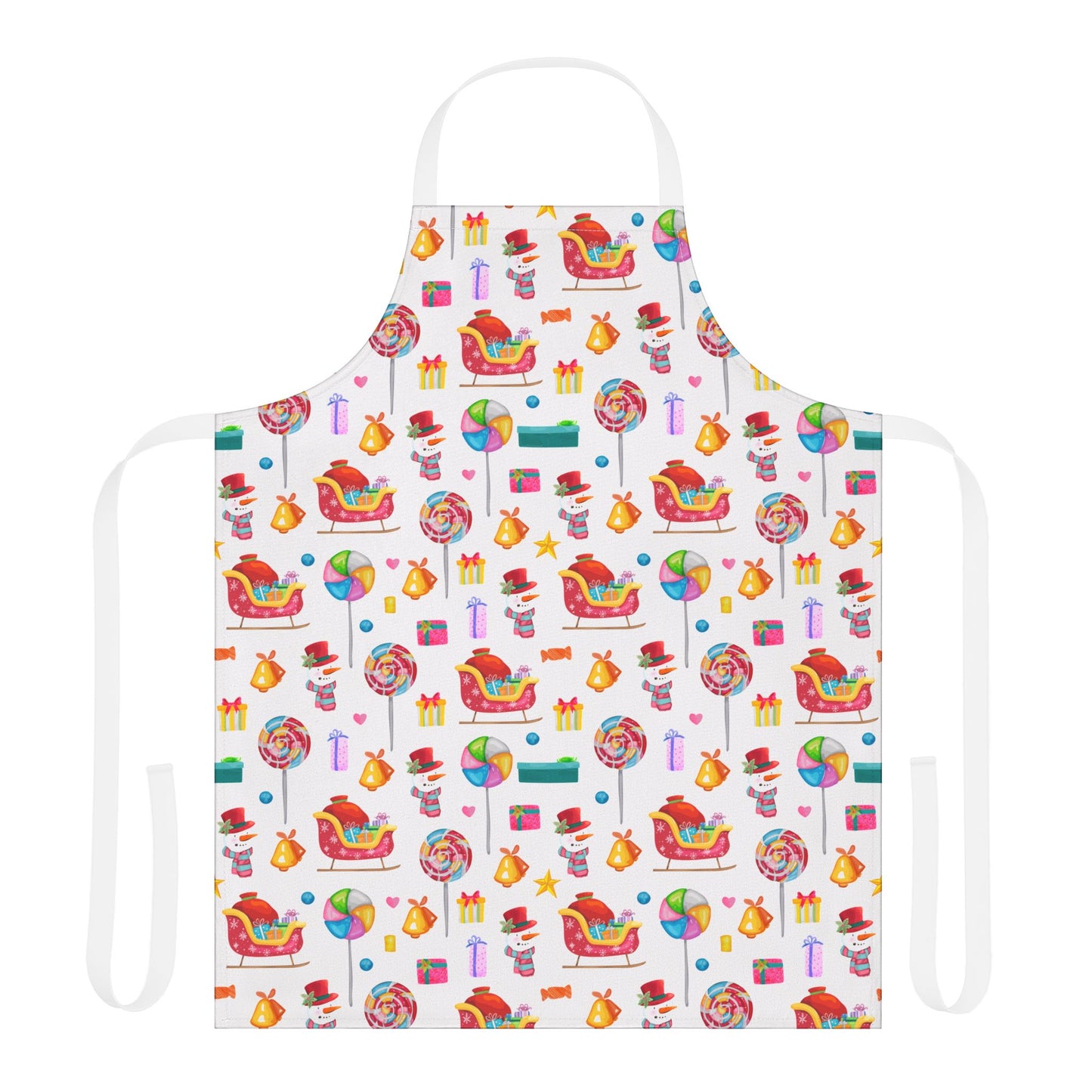 Whimsical Christmas Apron with Candy Swirls, Sleighs, and Festive Designs