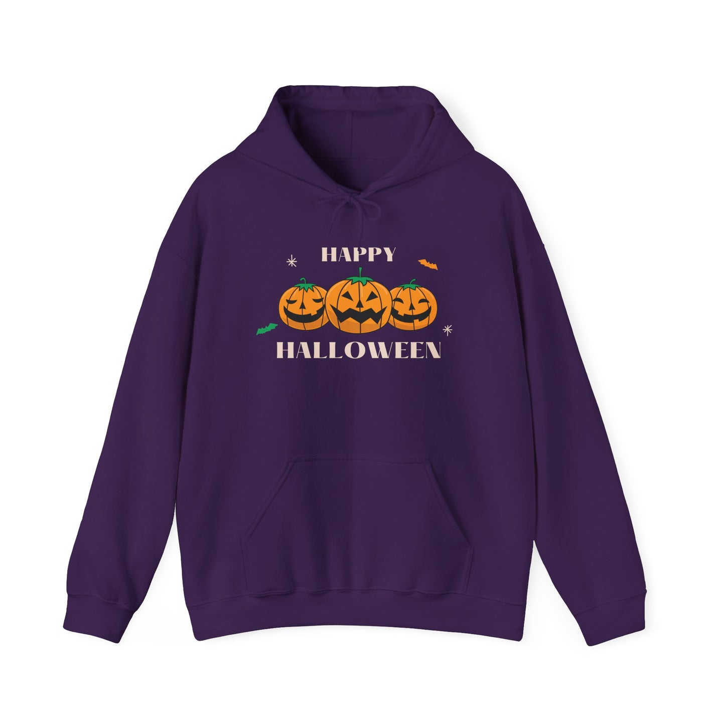 Happy Halloween" Pumpkin Trio Hoodie – Festive & Cozy for Spooky Season