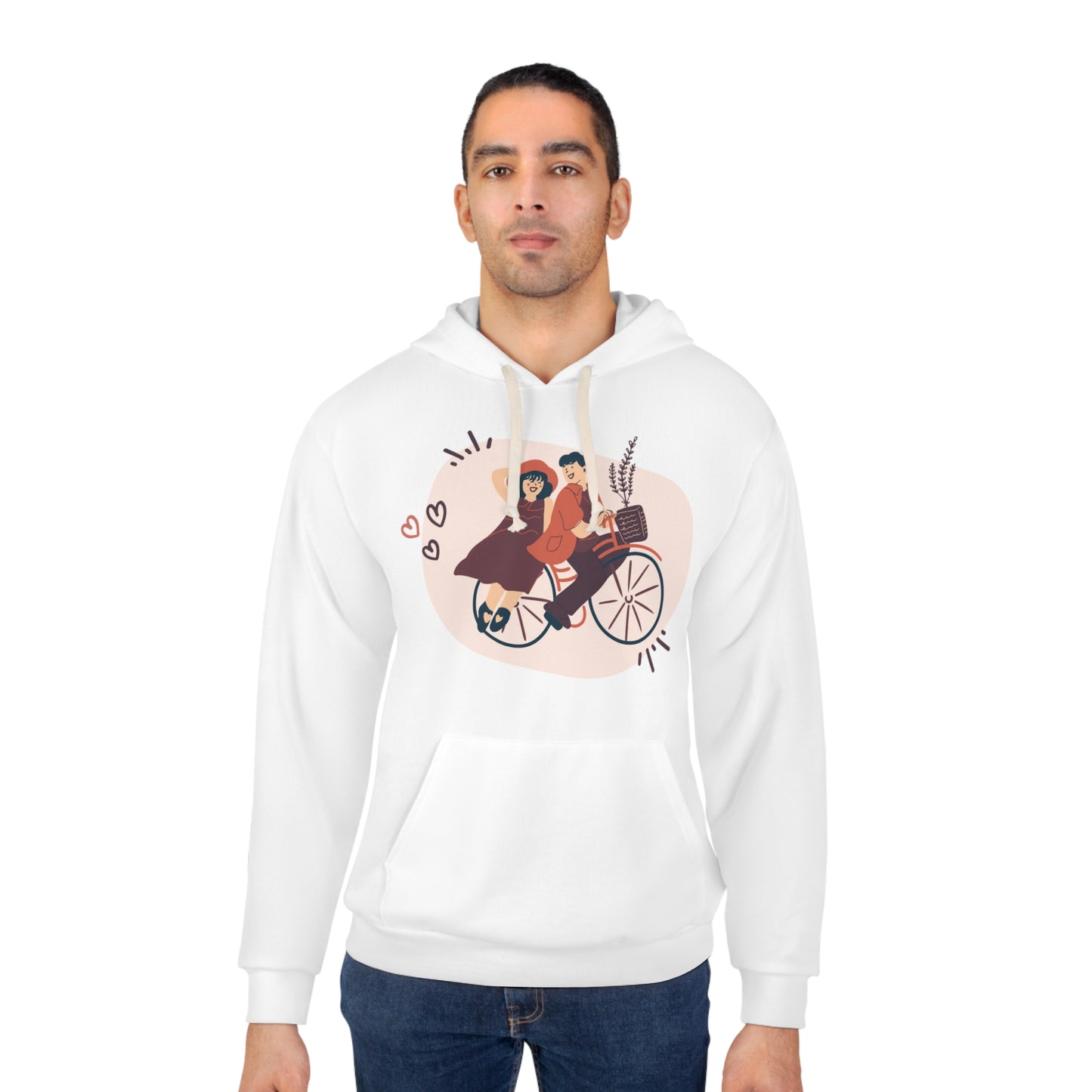 Couple on Cycle Printed Unisex Pullover Hoodie for Valentines