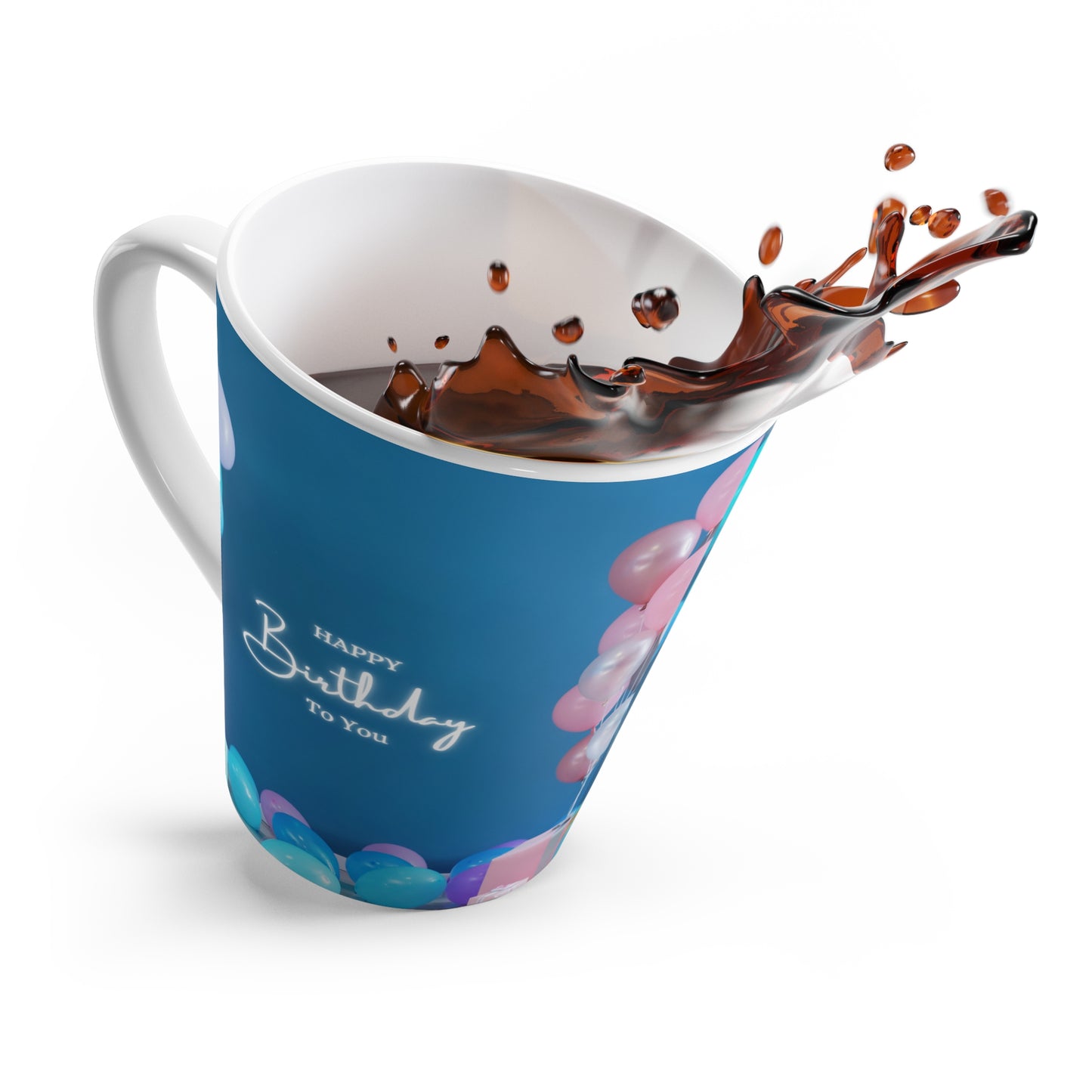 Happy Birthday Ceramic Mug – Blue Balloon Design Coffee Cup, Festive Gift for Special Celebrations