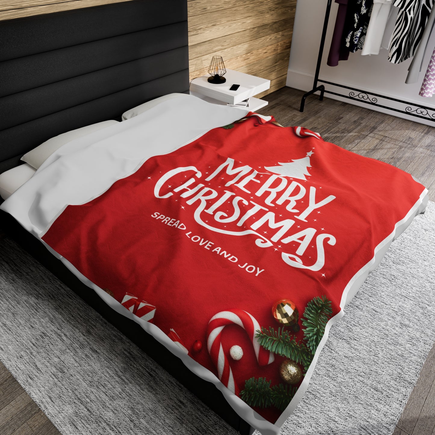 Merry Christmas with Spread Love and Joy Printed Velveteen Plsuh Blanket
