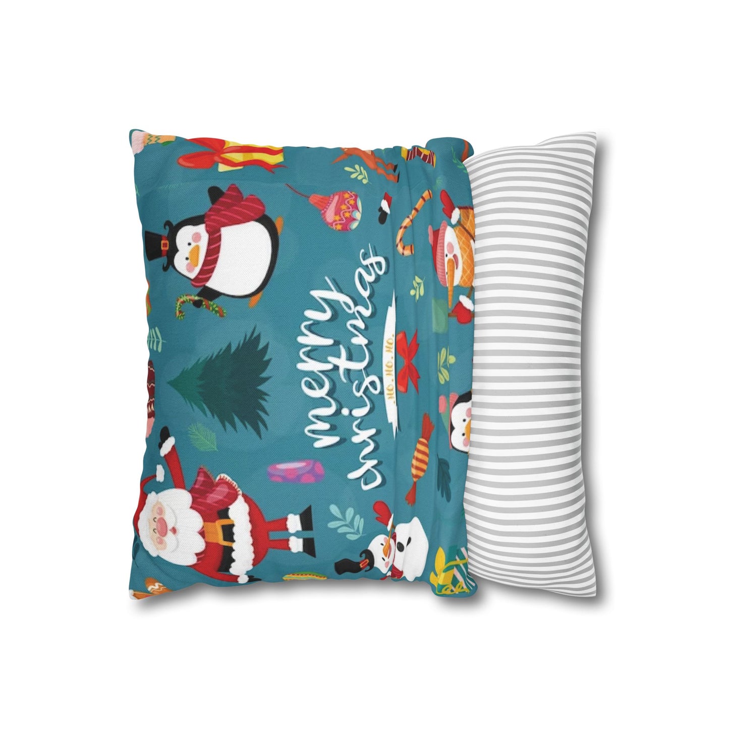 Christmas Spun Polyester Square Pillowcase – Double-Sided Festive Cover