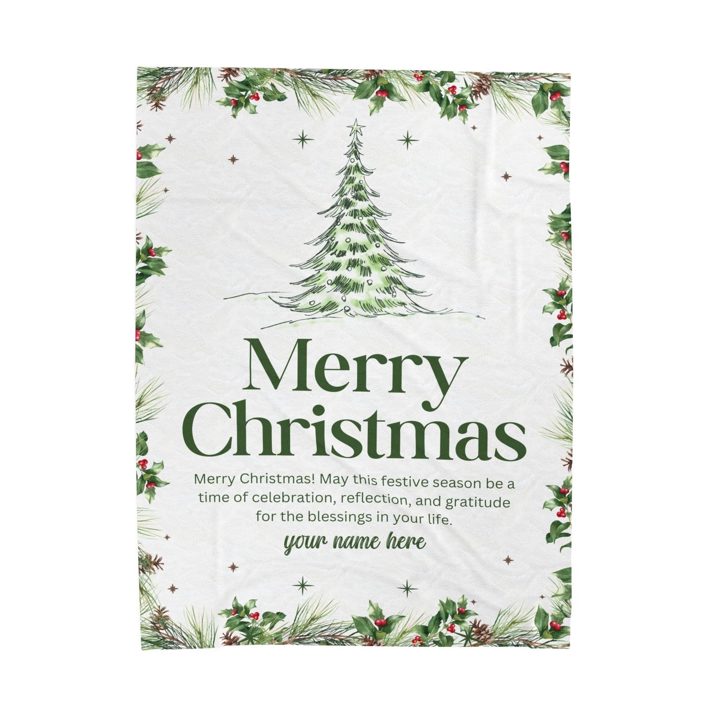 Personalized White Christmas Tree Blanket – Festive Holiday Throw with Heartfelt Message