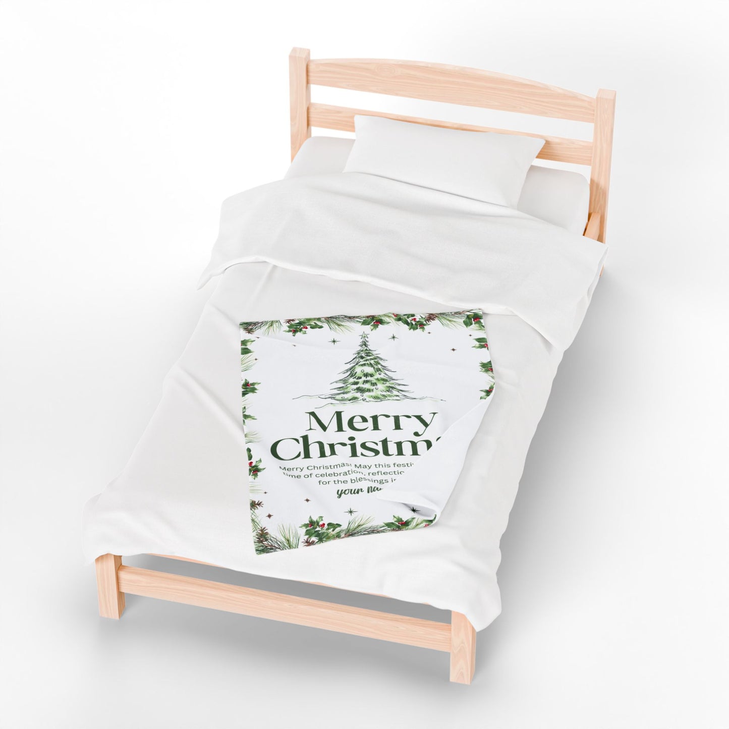 Personalized White Christmas Tree Blanket – Festive Holiday Throw with Heartfelt Message
