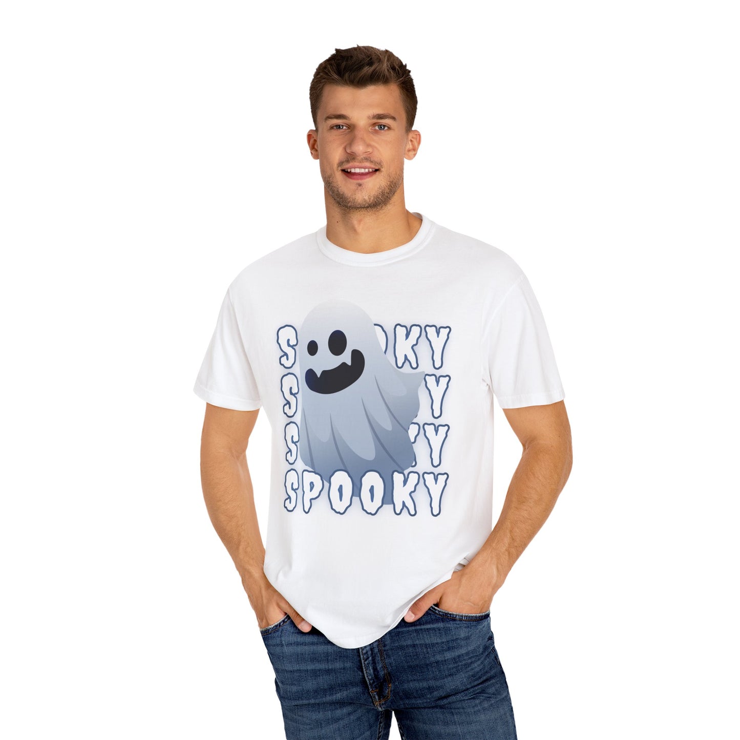 Spooky Stack Tee - Unisex Garment-Dyed T-shirt with Smiling Ghosts