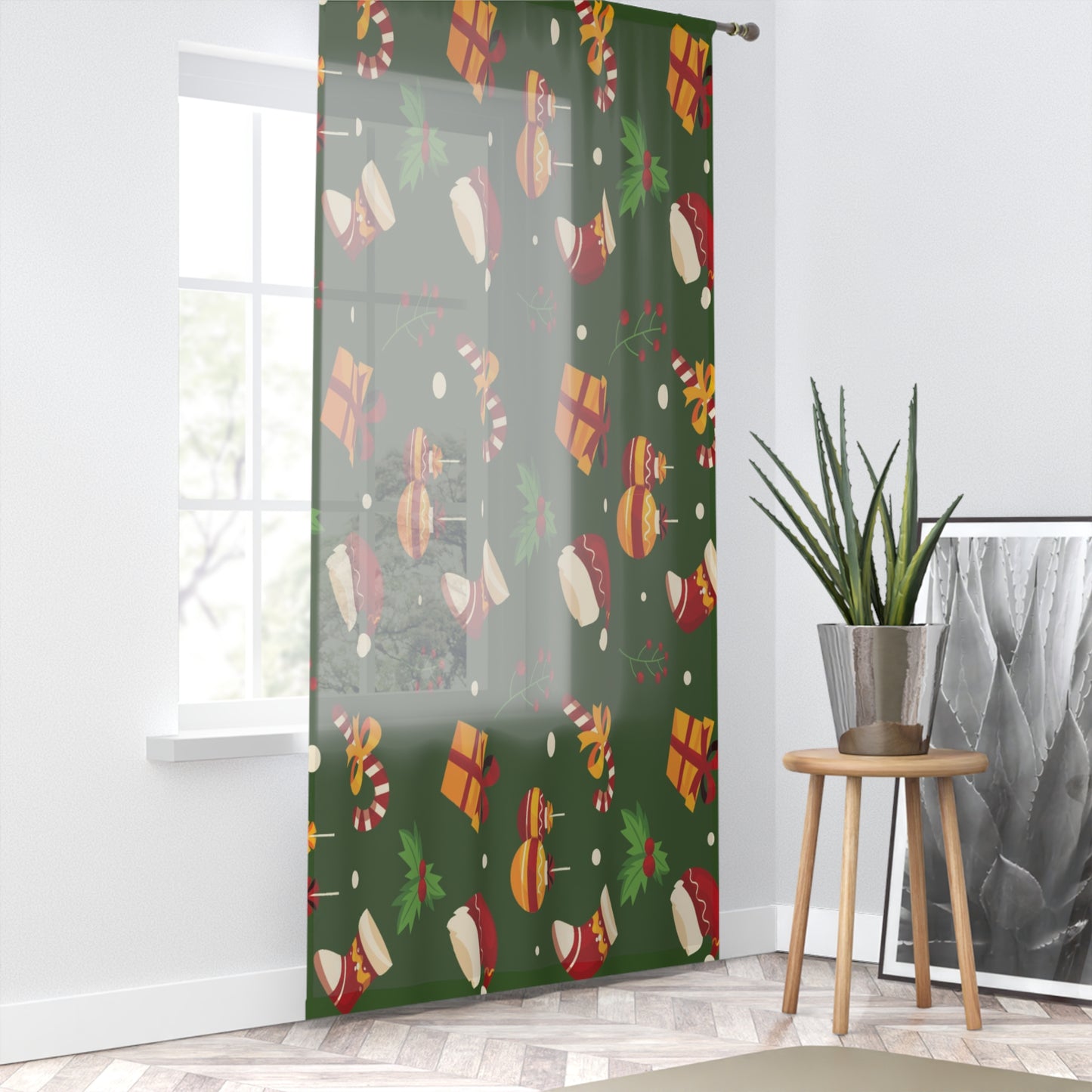Christmas Window Curtain, Dark Green