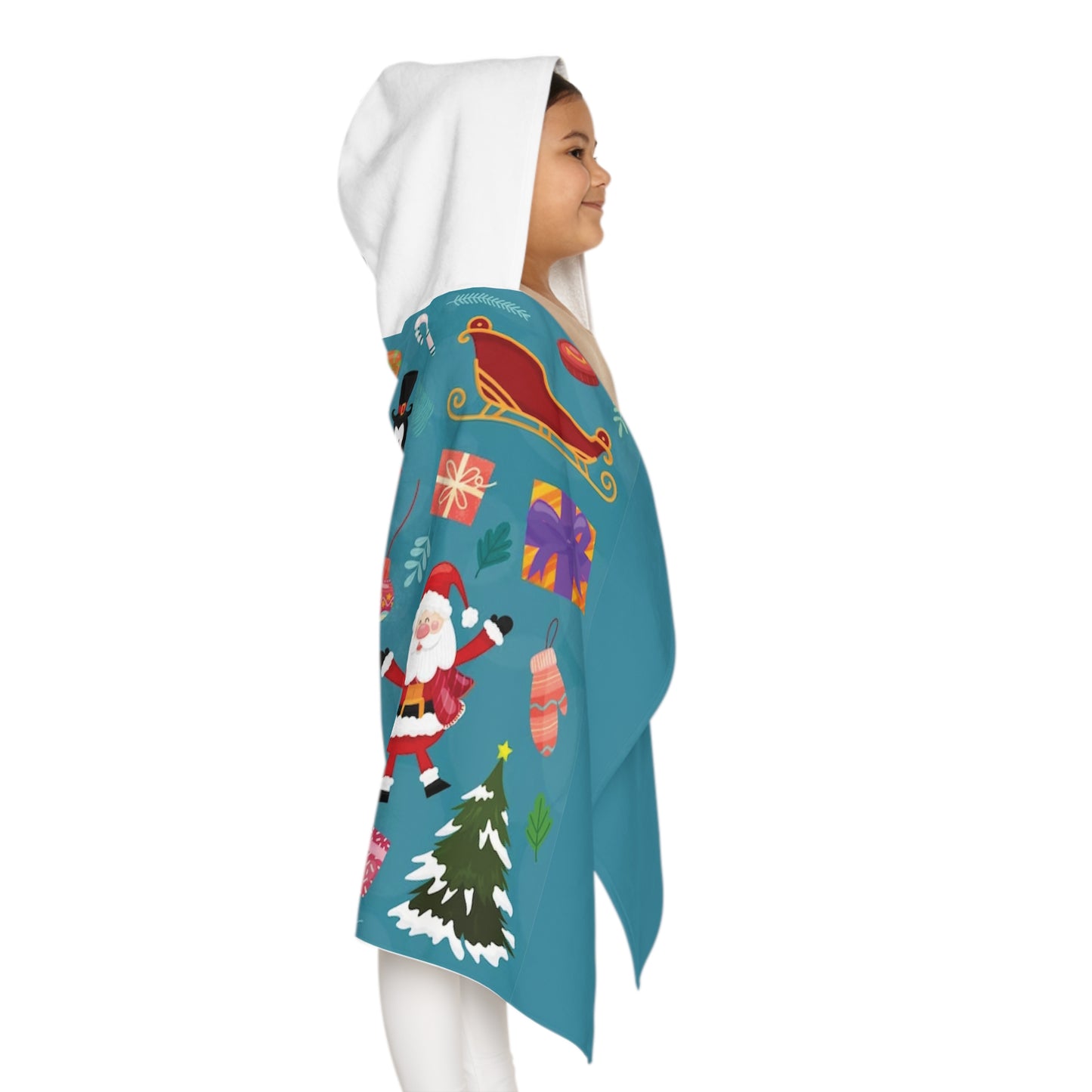 Christmas Youth Hooded Towel – Soft Polyester & Cotton Holiday Kids Bath Wrap