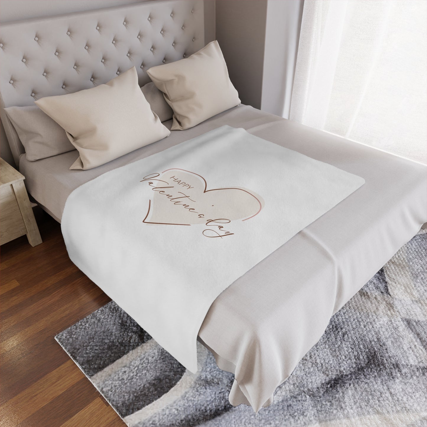 Happy Valentine Inside Heart Printed Minky Blanket for Valentine Day