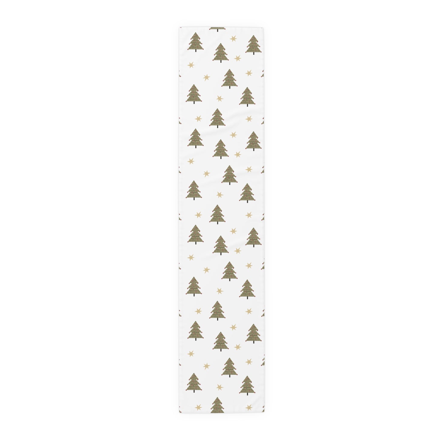 Christmas Tree & Star Table Runner – Festive Green & Gold Holiday Decor