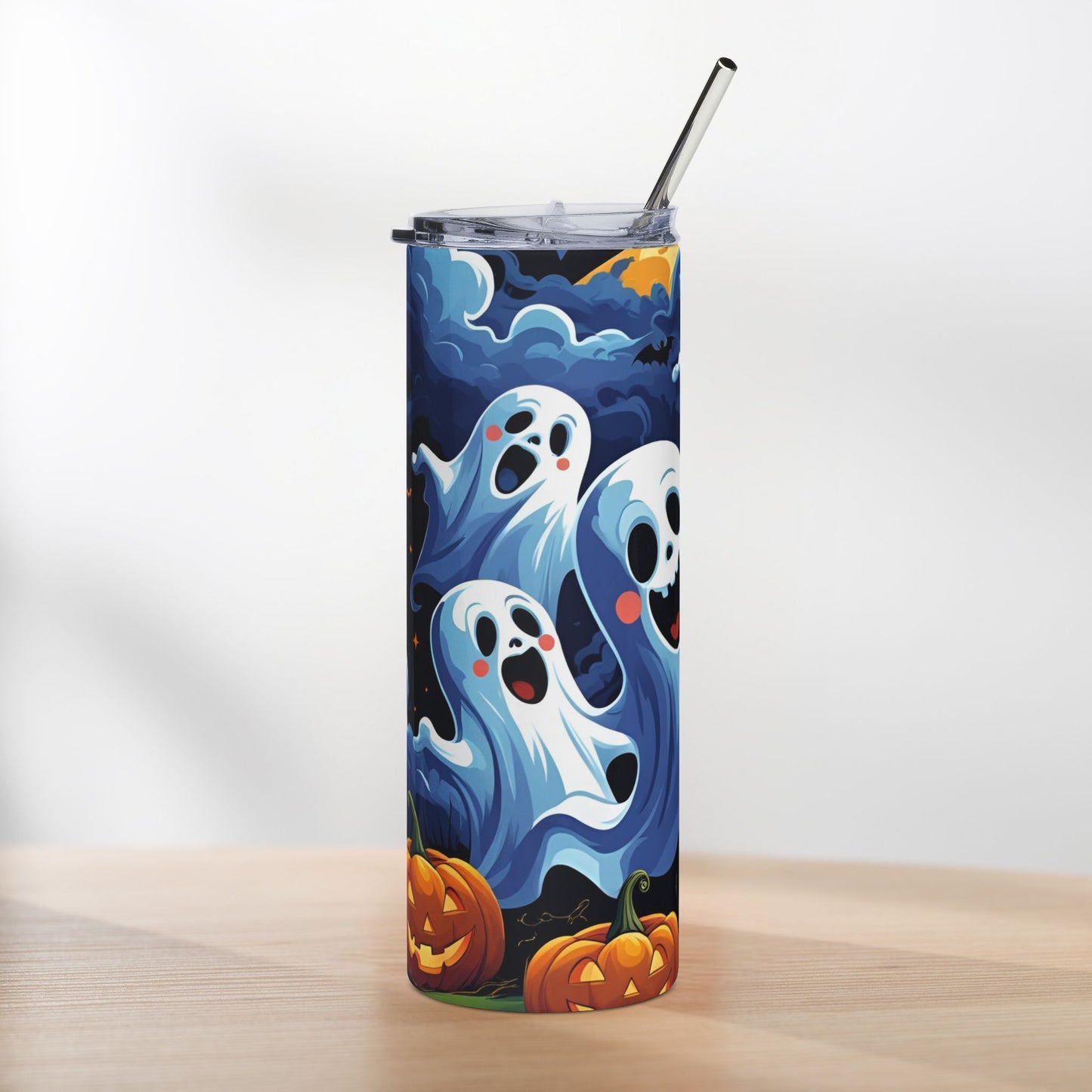 Cartoon Ghost & Pumpkin Halloween Tumbler – Festive Spooky Fun