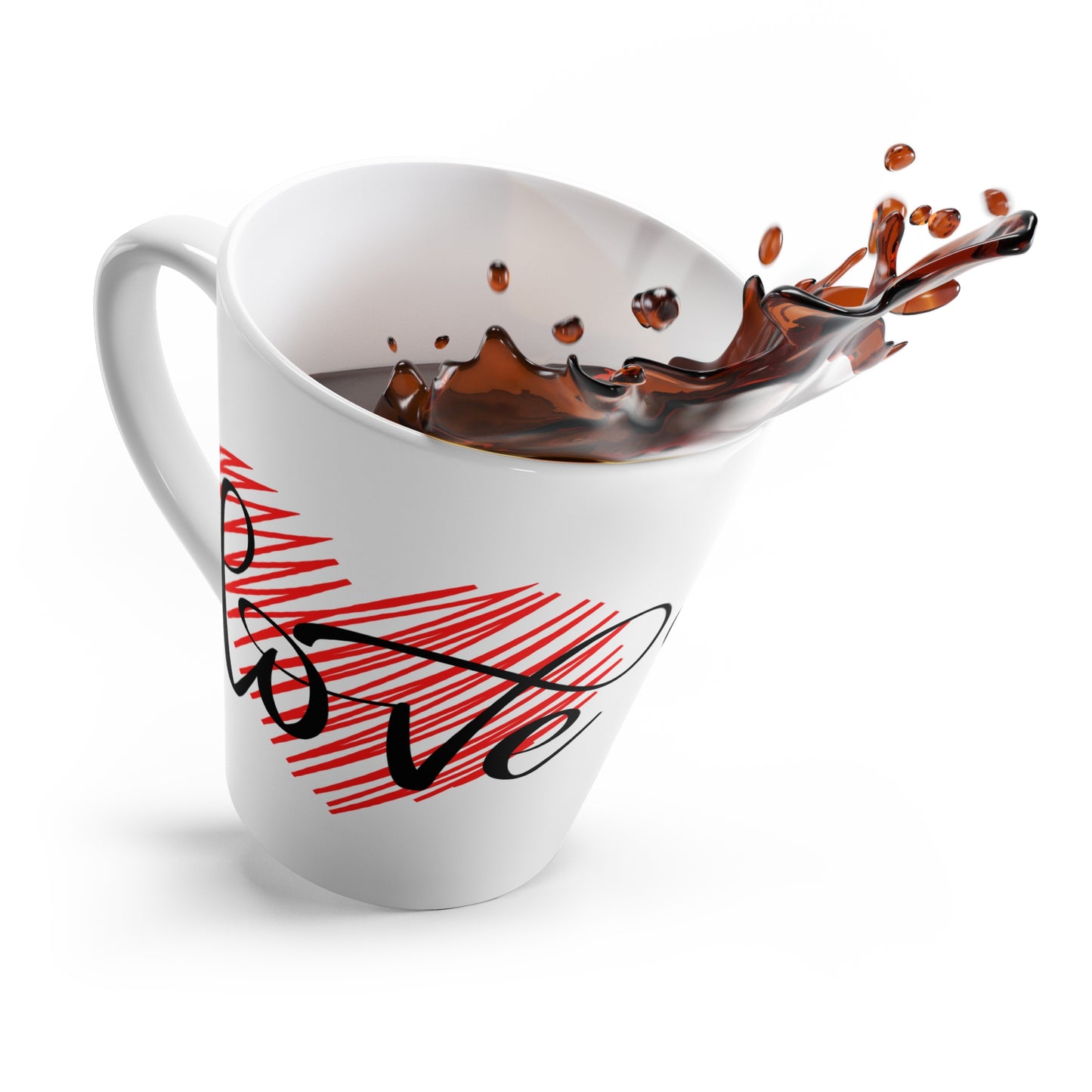 “Love in Every Sip” – 12oz Ceramic Latte Mug with Heart and Script Design