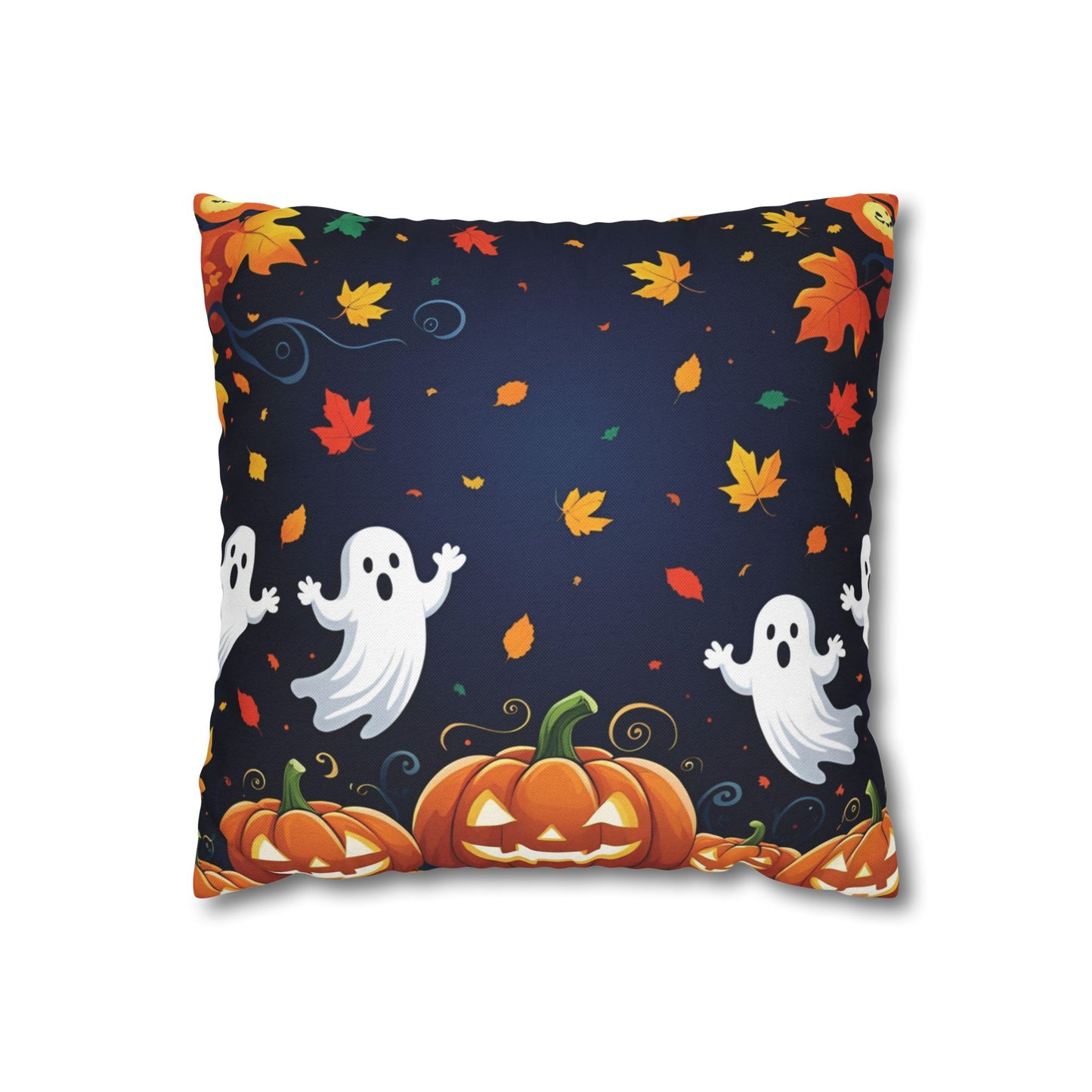 Fall Halloween Pillowcase with Pumpkins, Ghosts & Autumn Leaves – Festive Throw Pillow Cover for Seasonal Home Decor
