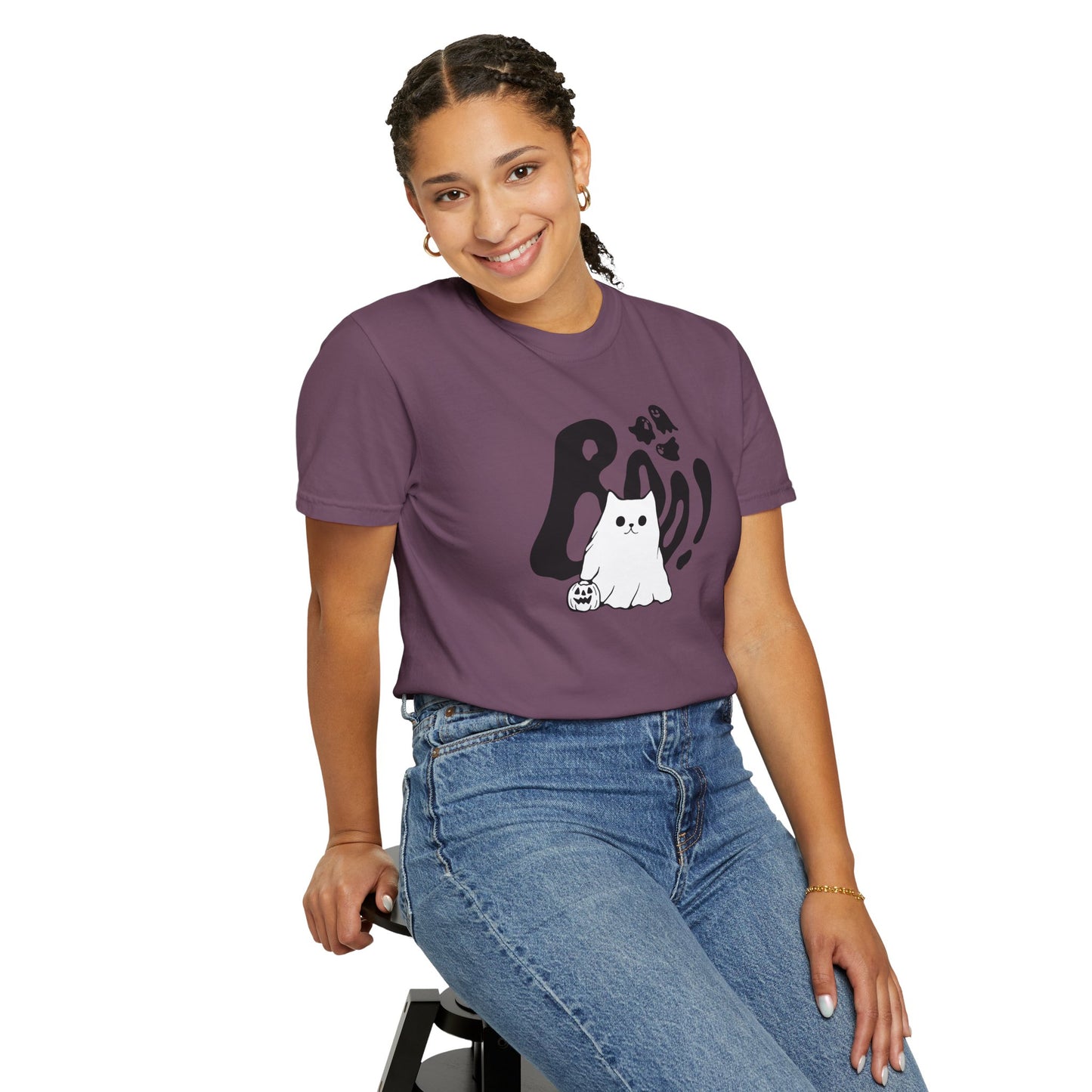 BOO Ghost Cat T-shirt– Pumpkin Purrfection for Halloween