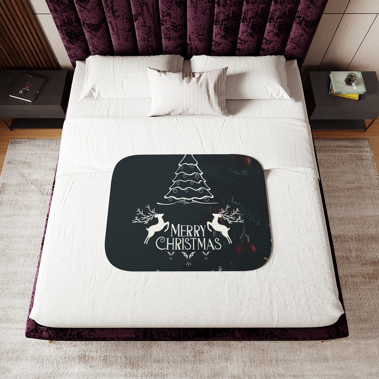 Merry Christmas in Black Printed Sherpa Blanket