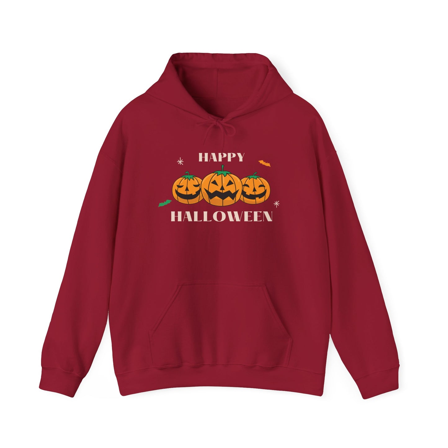 Happy Halloween" Pumpkin Trio Hoodie – Festive & Cozy for Spooky Season