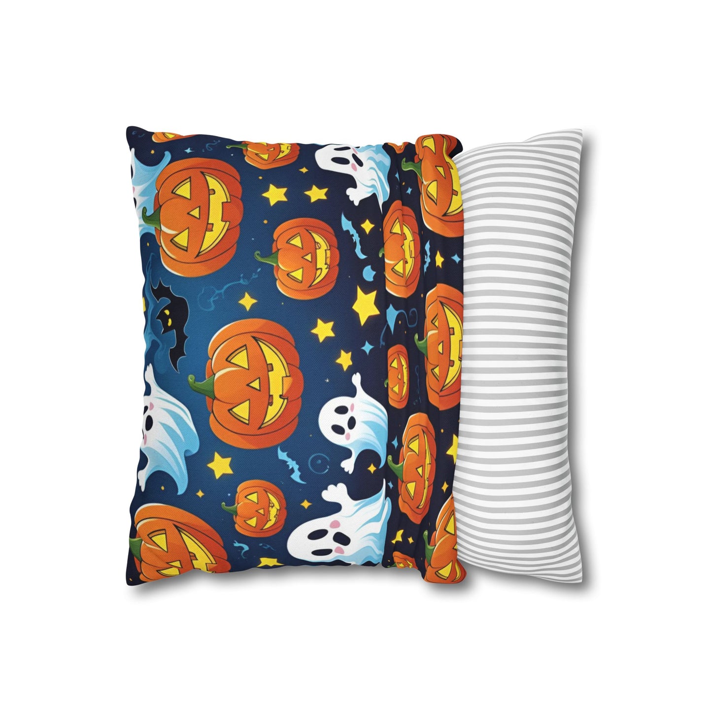 Playful Halloween Pillowcase with Jack-o'-Lanterns, Ghosts & Stars – Fun Halloween Throw Pillow Cover