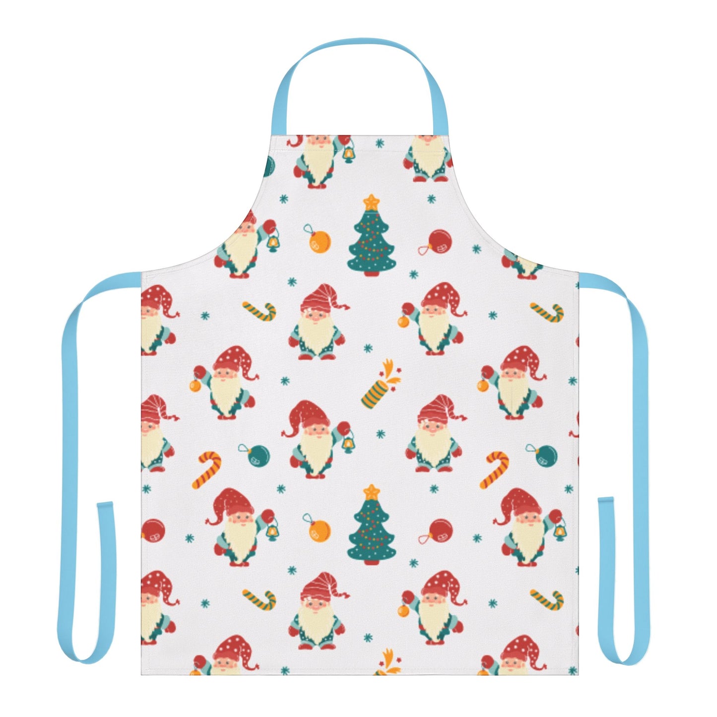 Festive Christmas Apron with Gnomes, Ornaments, and Holiday Decorations