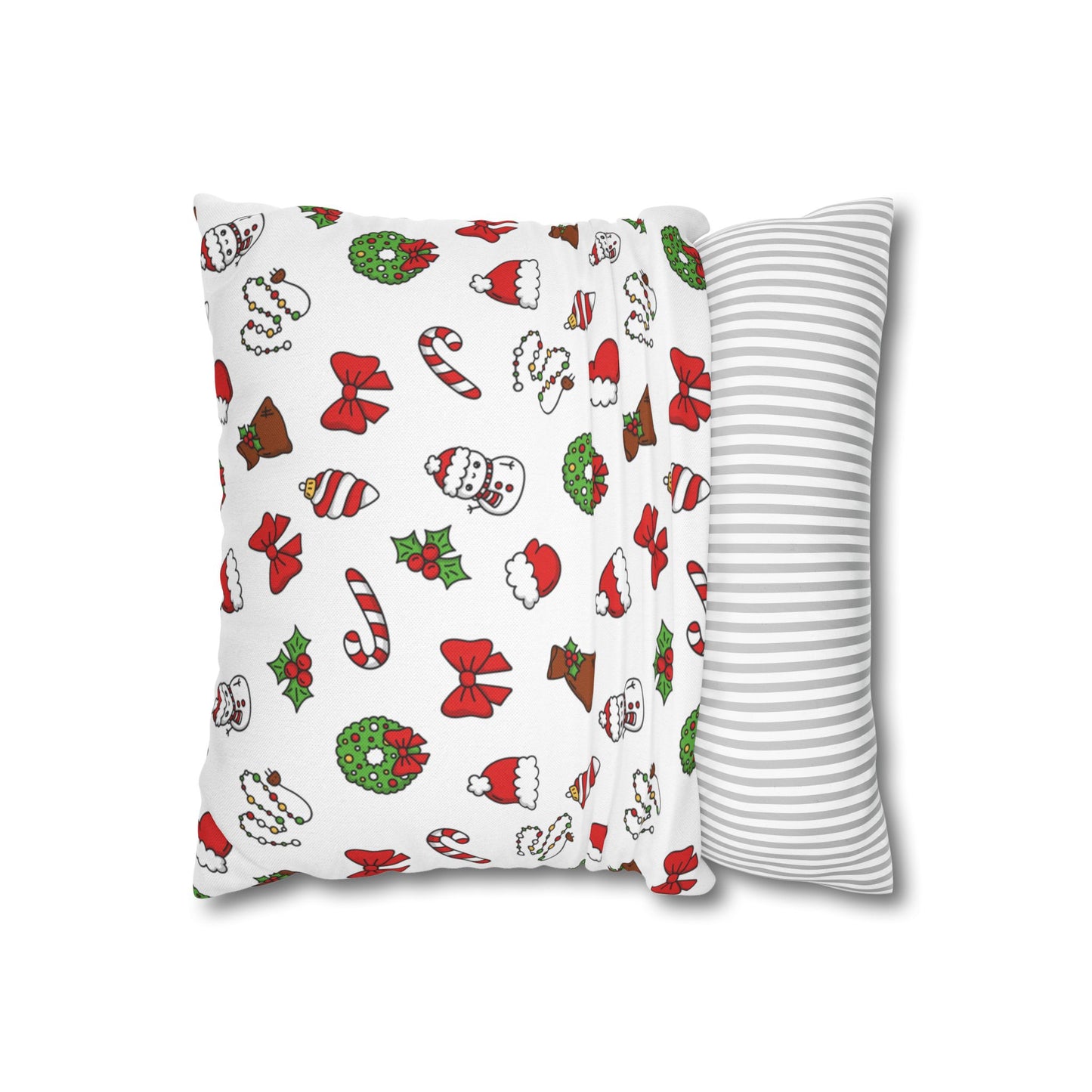 Christmas Pillowcase with Cute Holiday Icons ‰ÛÒ Snowman, Candy Cane, Wreath & Bow Print Throw Pillow Cover for Festive Decor