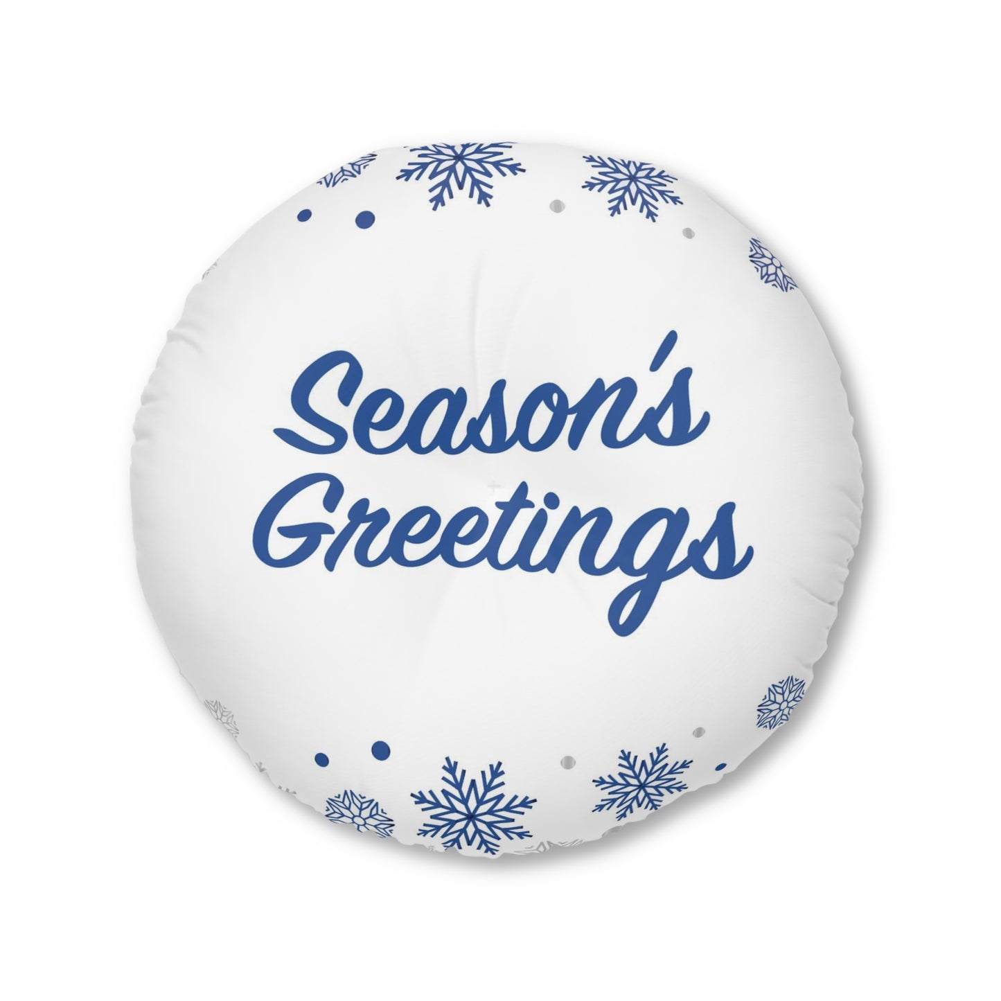 Season's Greetings Tufted Floor Pillow, Round, White