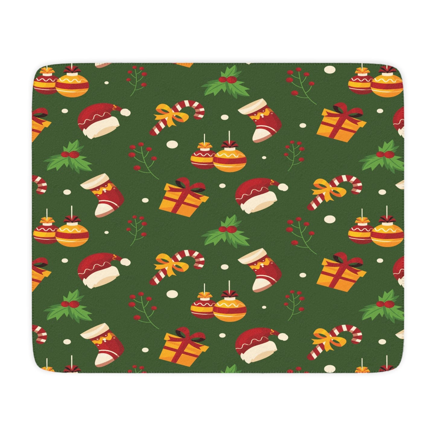 Christmas Tan Sherpa Blanket, Dark Green