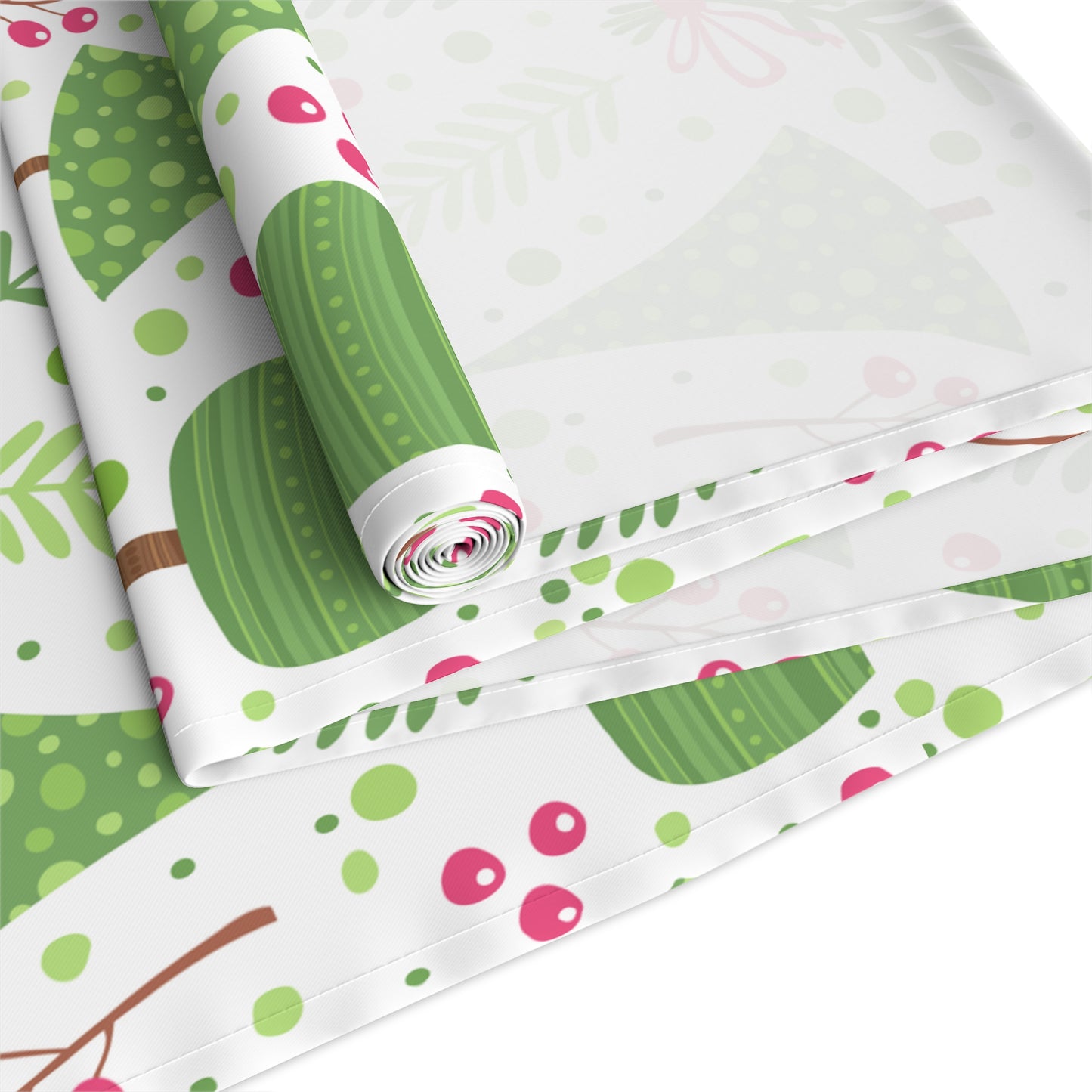 Festive Green Tree and Berry Pattern Wrapping Paper with Nature Motifs